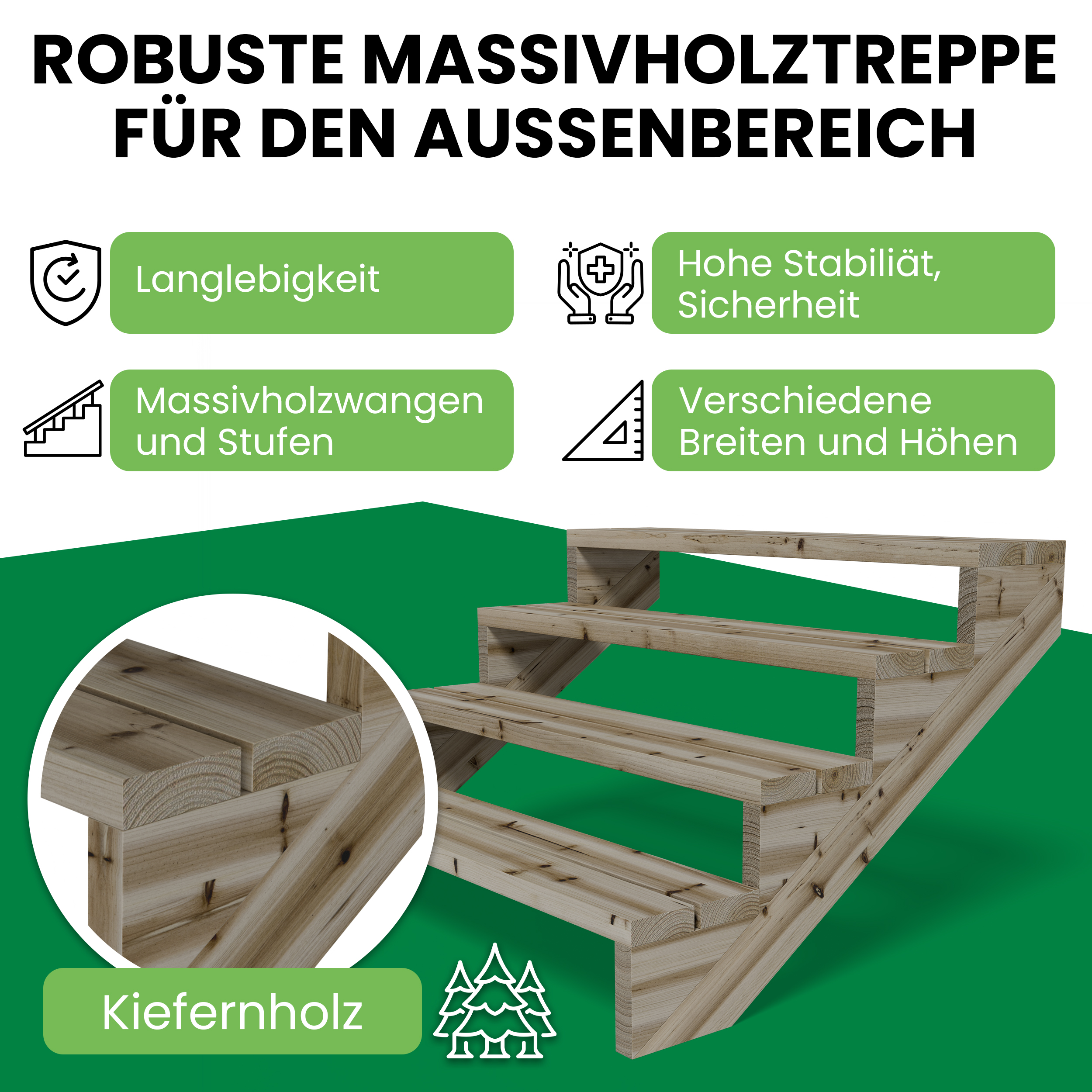 Terrassentreppe Kiefer kesseldruckimprägniert Treppe mit Stufen Wangentreppe Breite