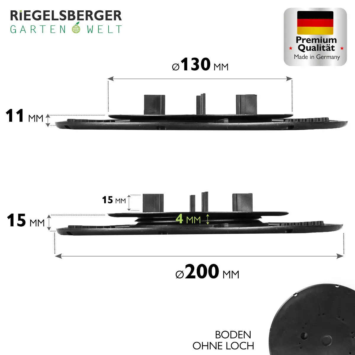 Plattenlager Premium 11–15 mm – flaches, höhenverstellbares Terrassenlager