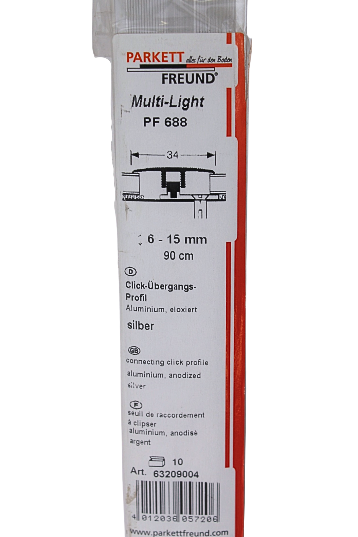 Click-Übergangs-Profil Multi-Light PF 688 Aluminium silber eloxiert Breite 34 mm Länge 90 cm