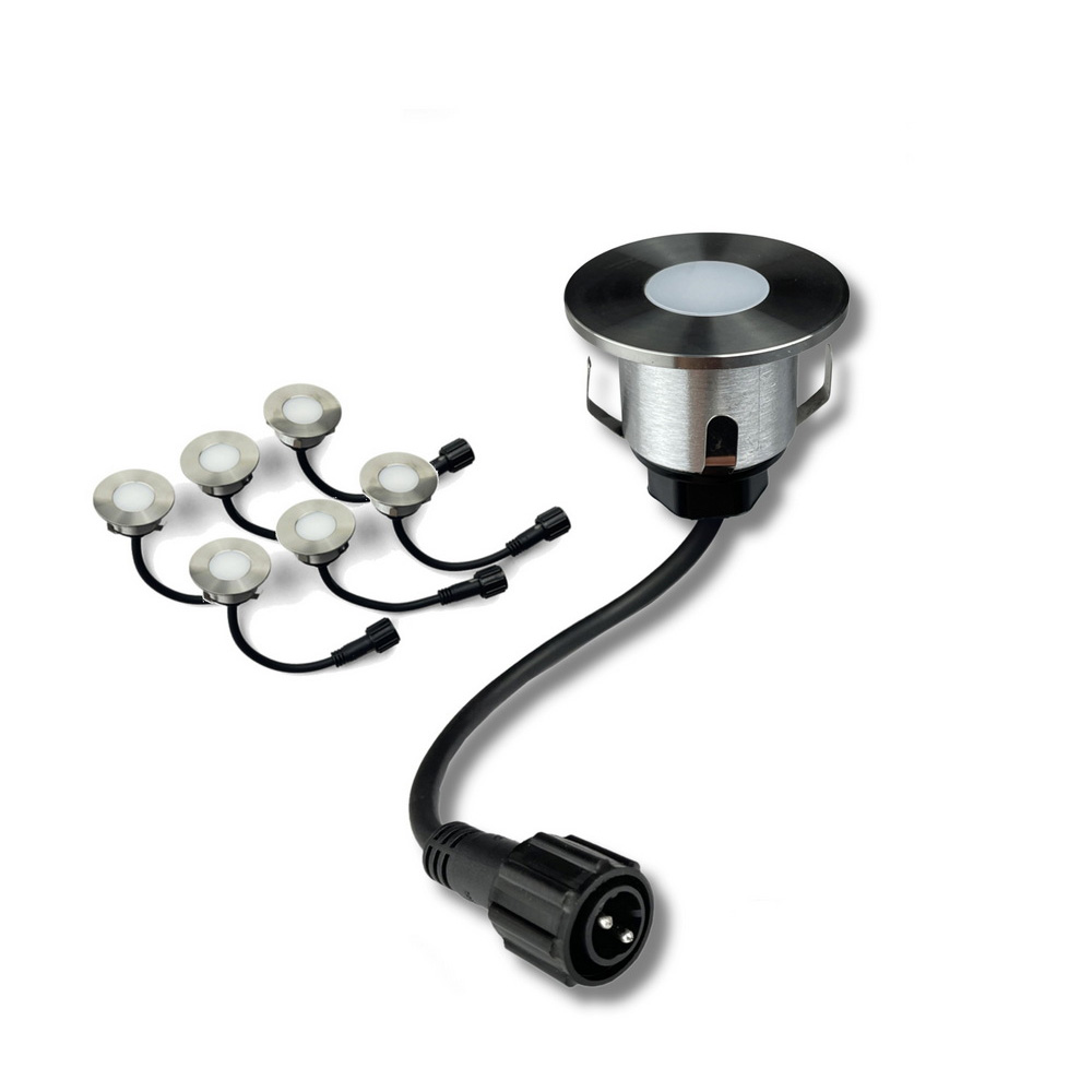 6er-Set LED Bodeneinbaustrahler Außen - rund Ø 4,5 cm wasserdicht warmweiß - Bodenstrahler für Holzterrasse