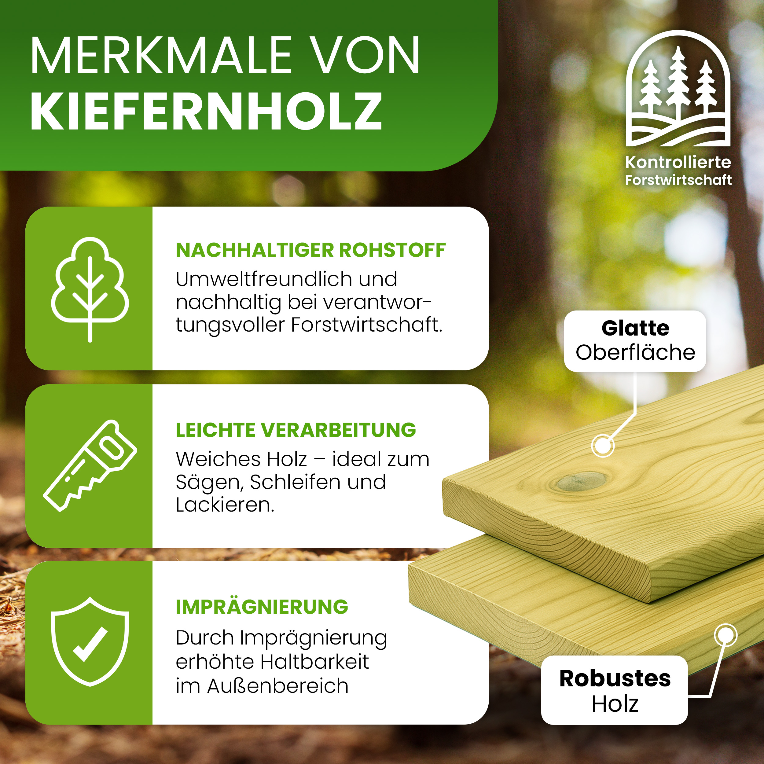 Terrassendiele 27x145 mm Kiefer imprägniert Glattkantbrett gehobelt