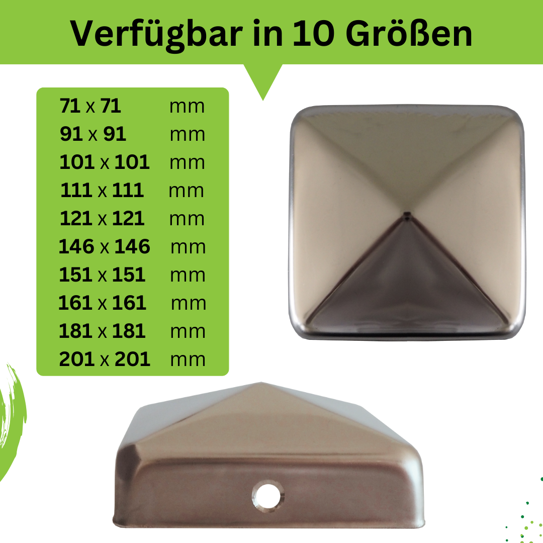 10QIUveGoXLGrud Pfostenkappe Edelstahl Pyramide Zaunkappe Kappe für Pfosten V2A