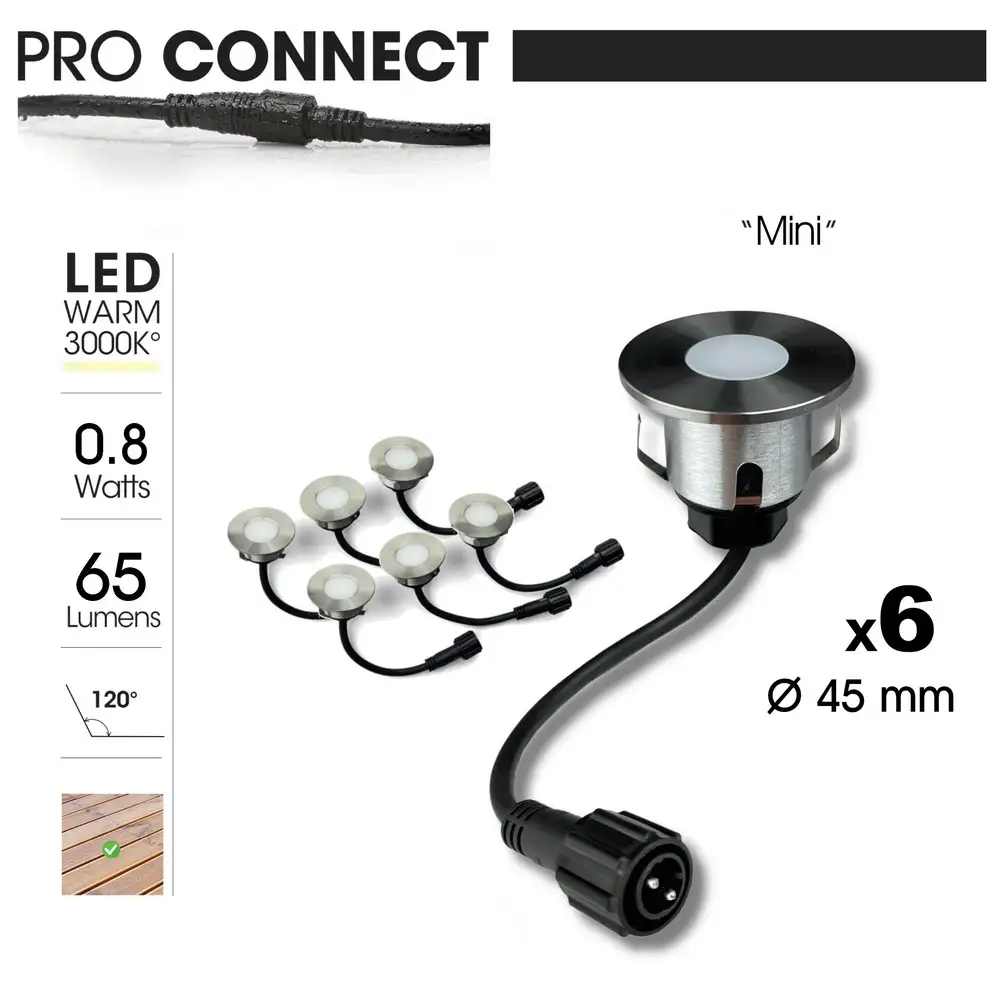 6er-Set LED Bodeneinbaustrahler Außen - rund Ø 4,5 cm wasserdicht warmweiß - Bodenstrahler für Holzterrasse