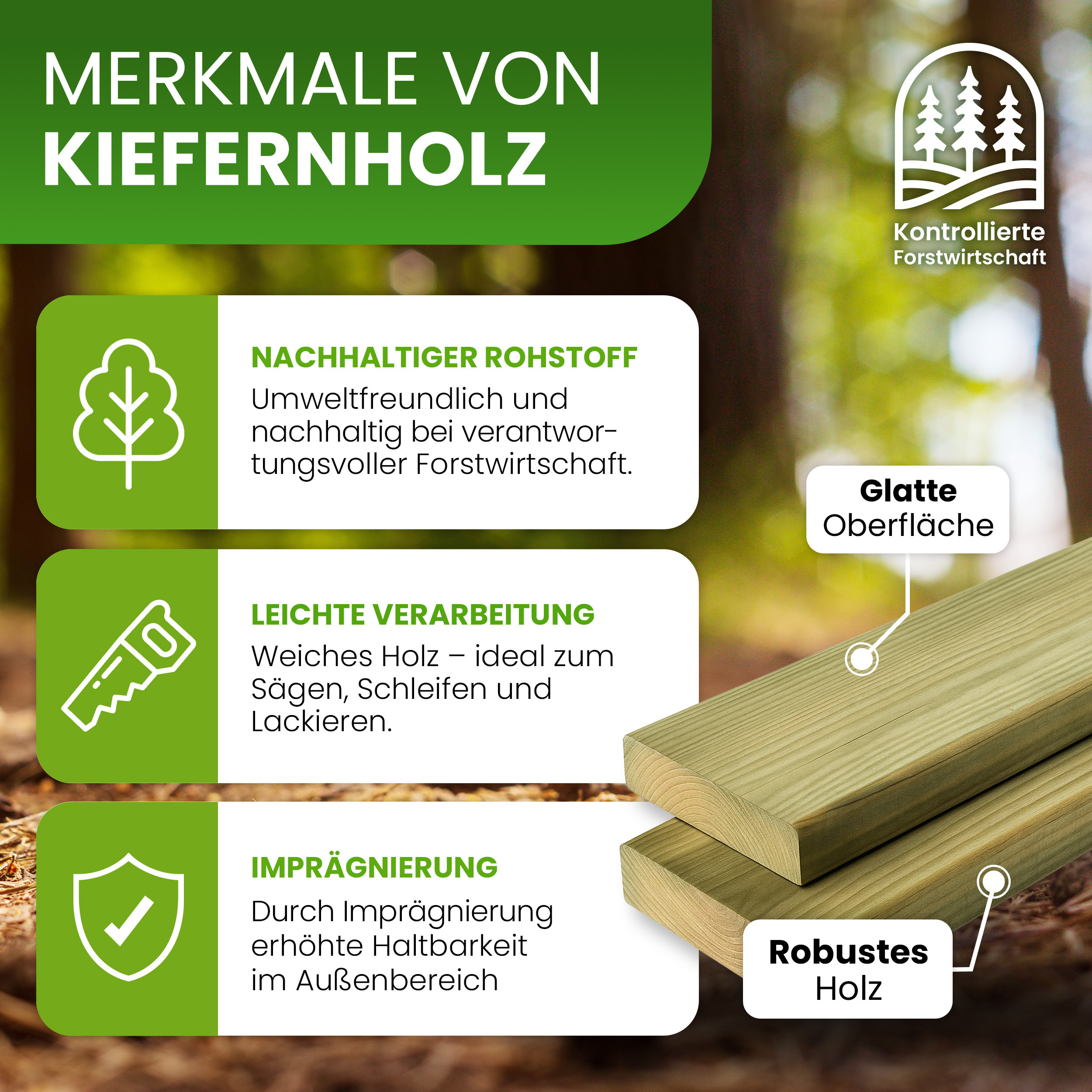 Konstruktionsholz 20x45 mm Kiefer imprägniert Latten Kiefernholz