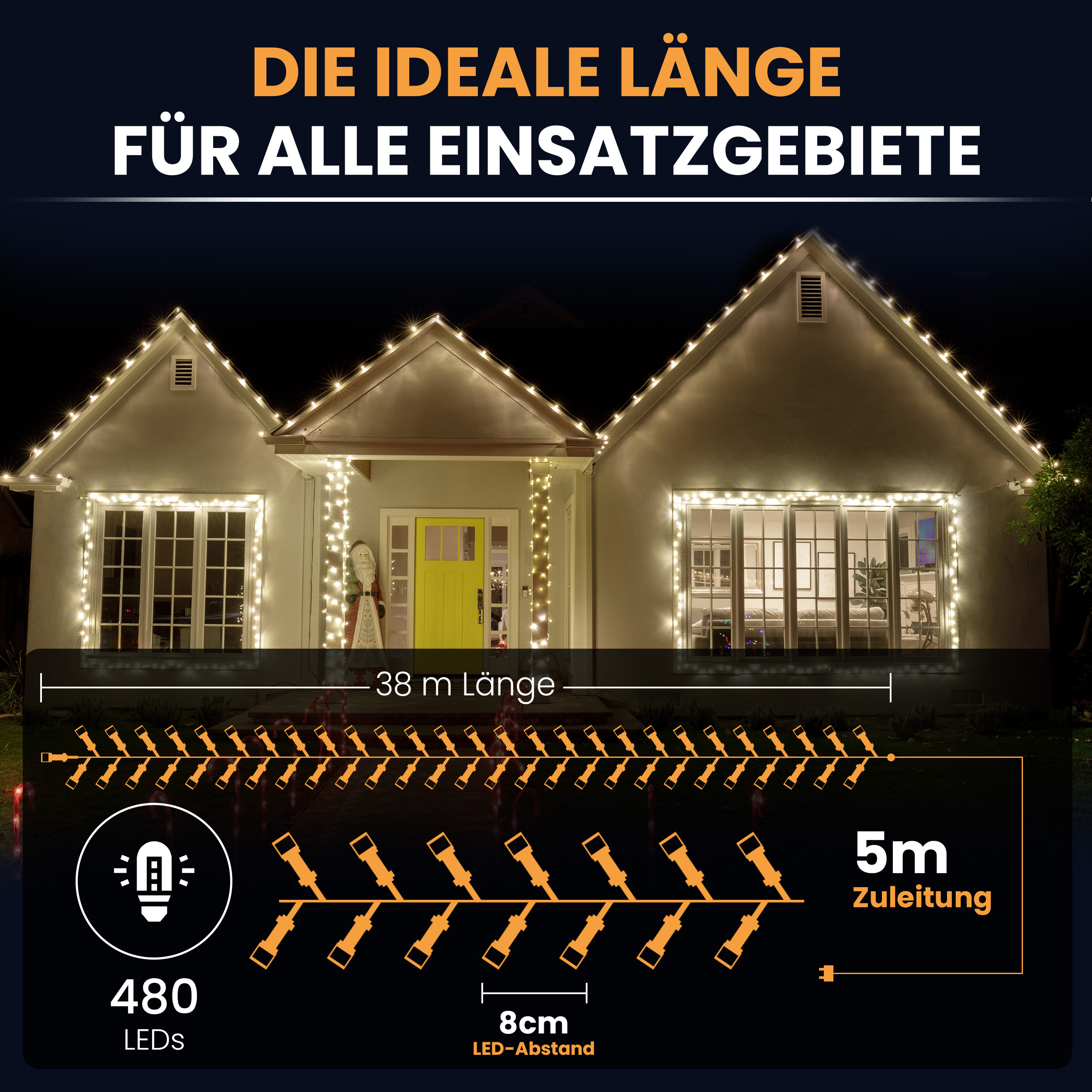 4TGvhjSoxRK2go LED-Lichterkette Christbaum LED Lichterkette Dekobeleuchtung Timer 8 Programme Weihnachtsbeleuchtung