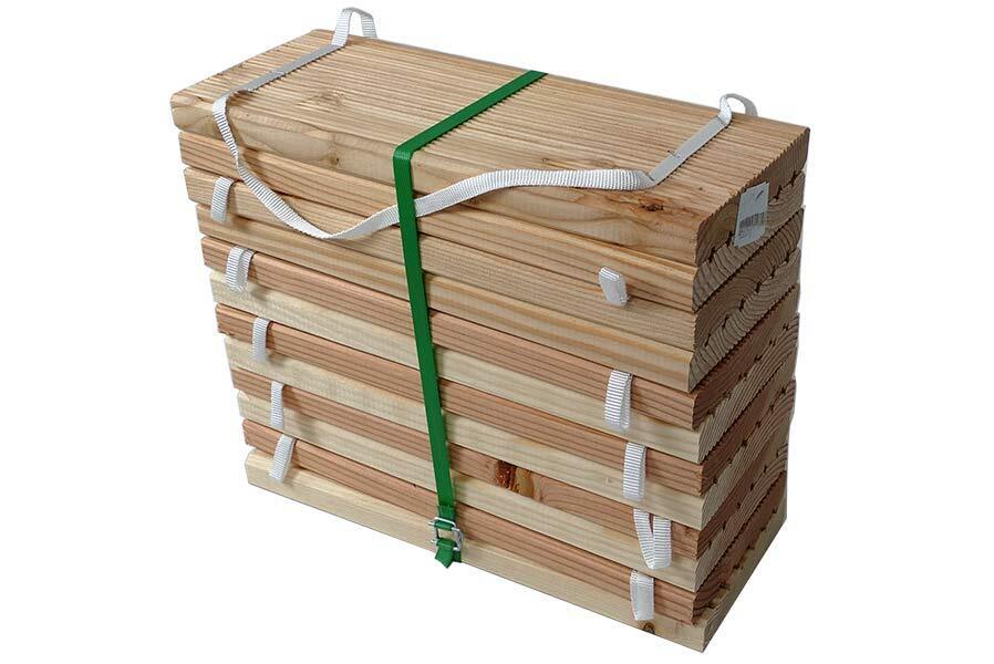 11BATyx0ofBGxNc Rollweg aus Lärchenholz Gartentritte Trittplatten aus Holz Fliesen Weg im Garten