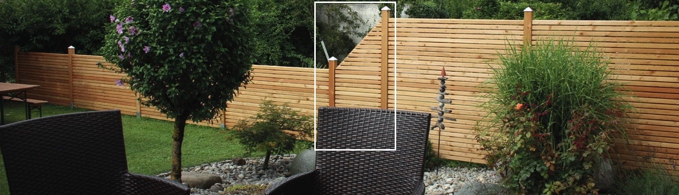 Abschlusselement-linksN1ObZylwvCURy Sichtblende Rhombus Typ I sibirische Lärche Premium fertig montierter Massivholzzaun Komplettset