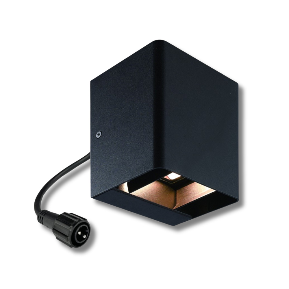 Schwarze Wandleuchte SIRIUS - Up & Down - Verstellbare Strahlen 0-110° - 10x10 cm - Aluminium - 230V/Klasse II - IP65 - LED 2x 6W - Warmweiß 3000°k