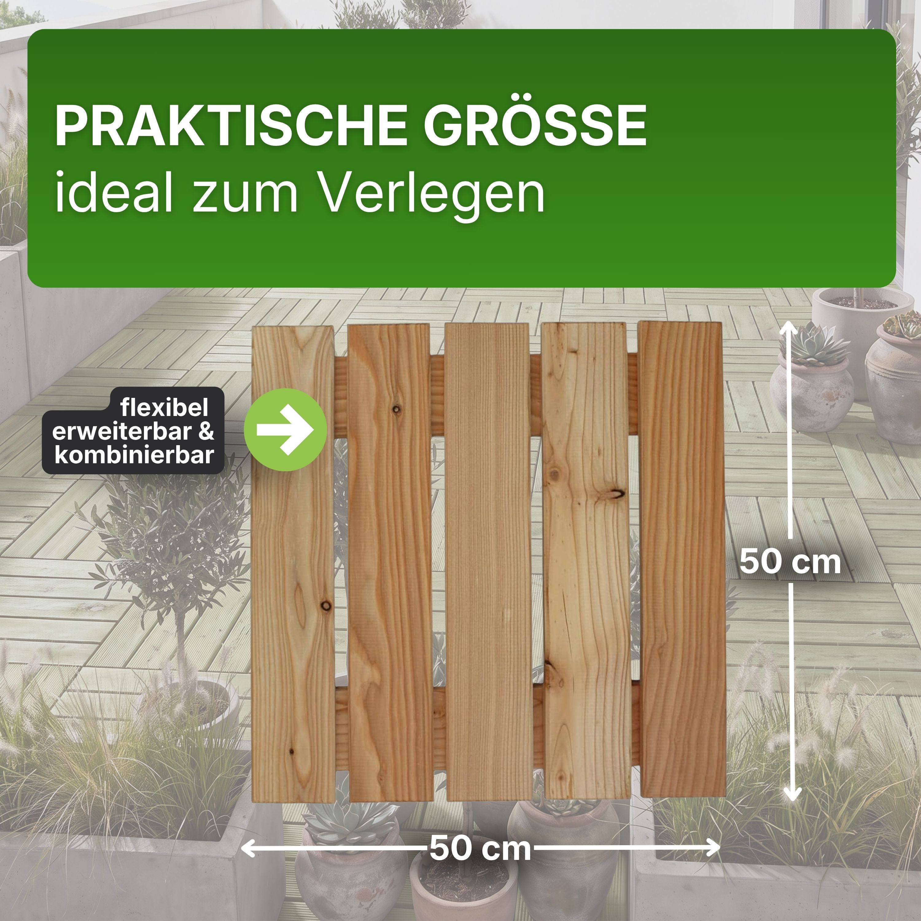 Terrassenfliese aus Lärchenholz 50x50cm Holzfliese Balkonfliese Fliese Lärche 8er Set (1 Karton)