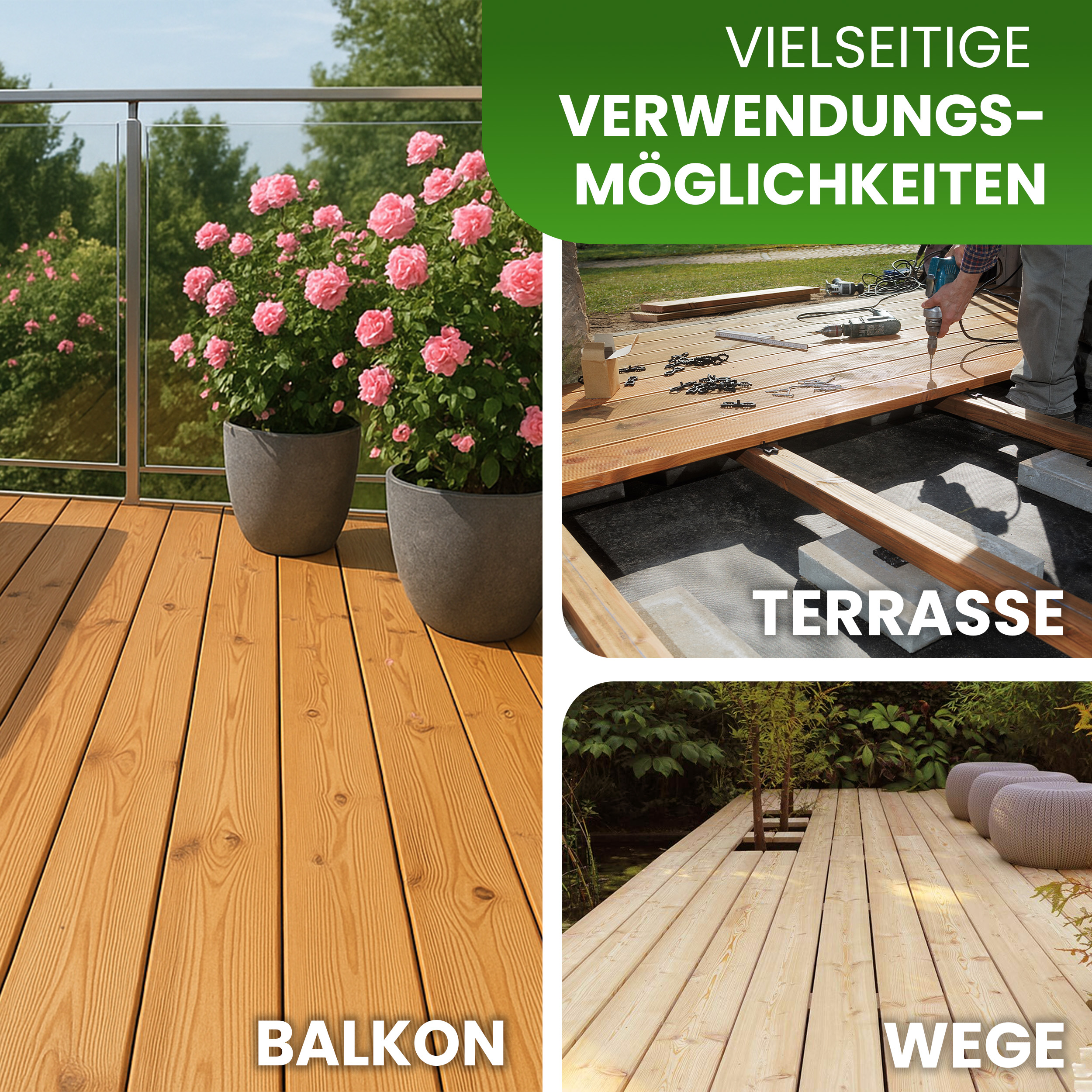 Terrassendiele 27x142 mm 4-seitig glatt Lärche natur Glattkantbrett Lärchenholz