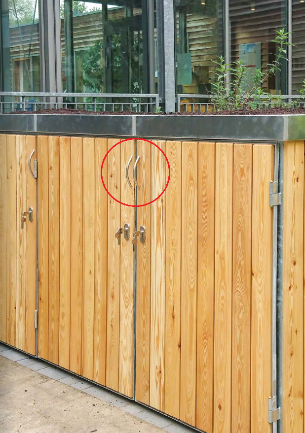 Standardgriff57uiOiHkTVPCm Mülltonnenschrank-Systeme mit Drehtüren Stahlgestell Echtholz für 4 Mülltonnen 240 Liter