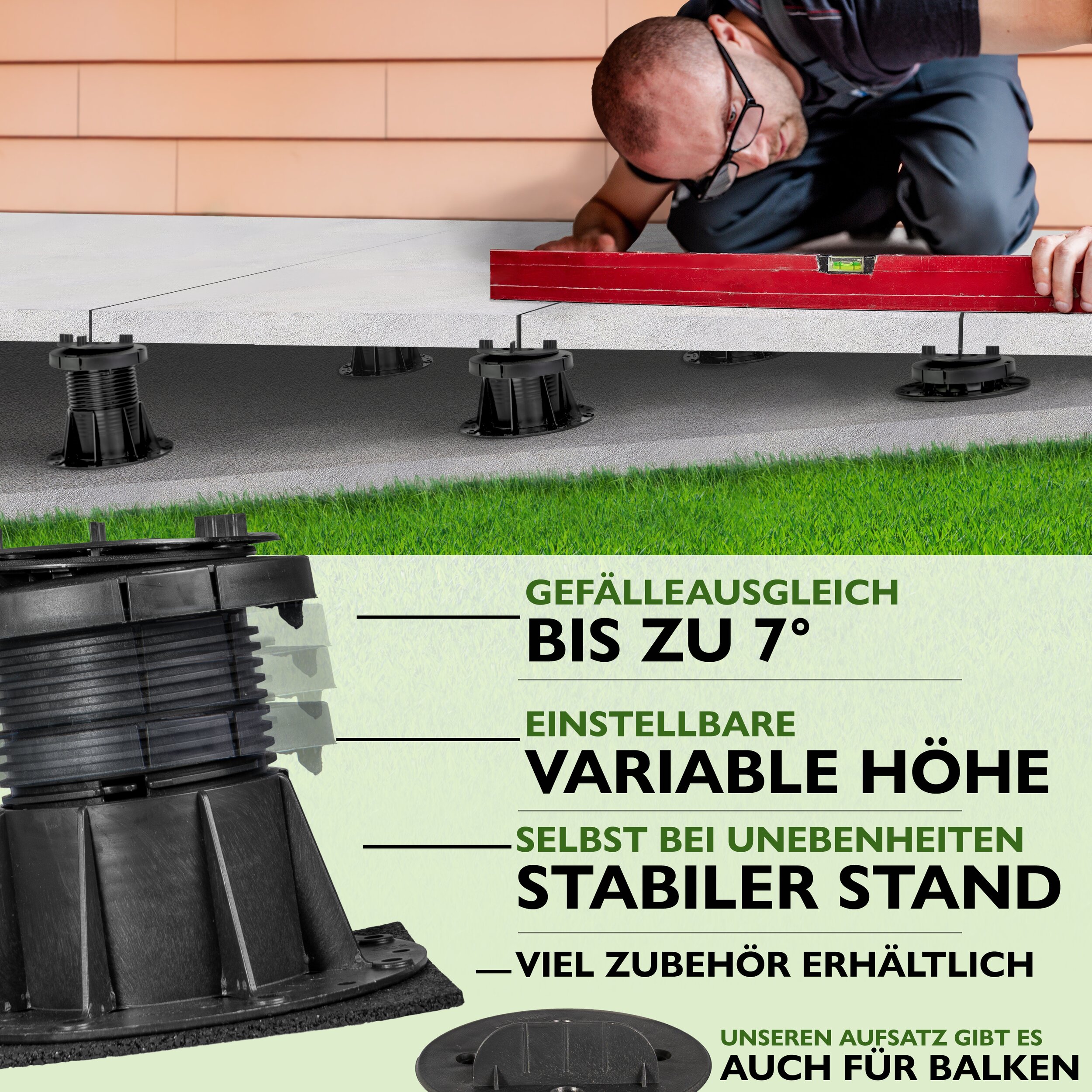 1 Karton Plattenlager Basic mit Gefälleausgleich bis zu 7% für Terrassen-Platten Terrassenlager