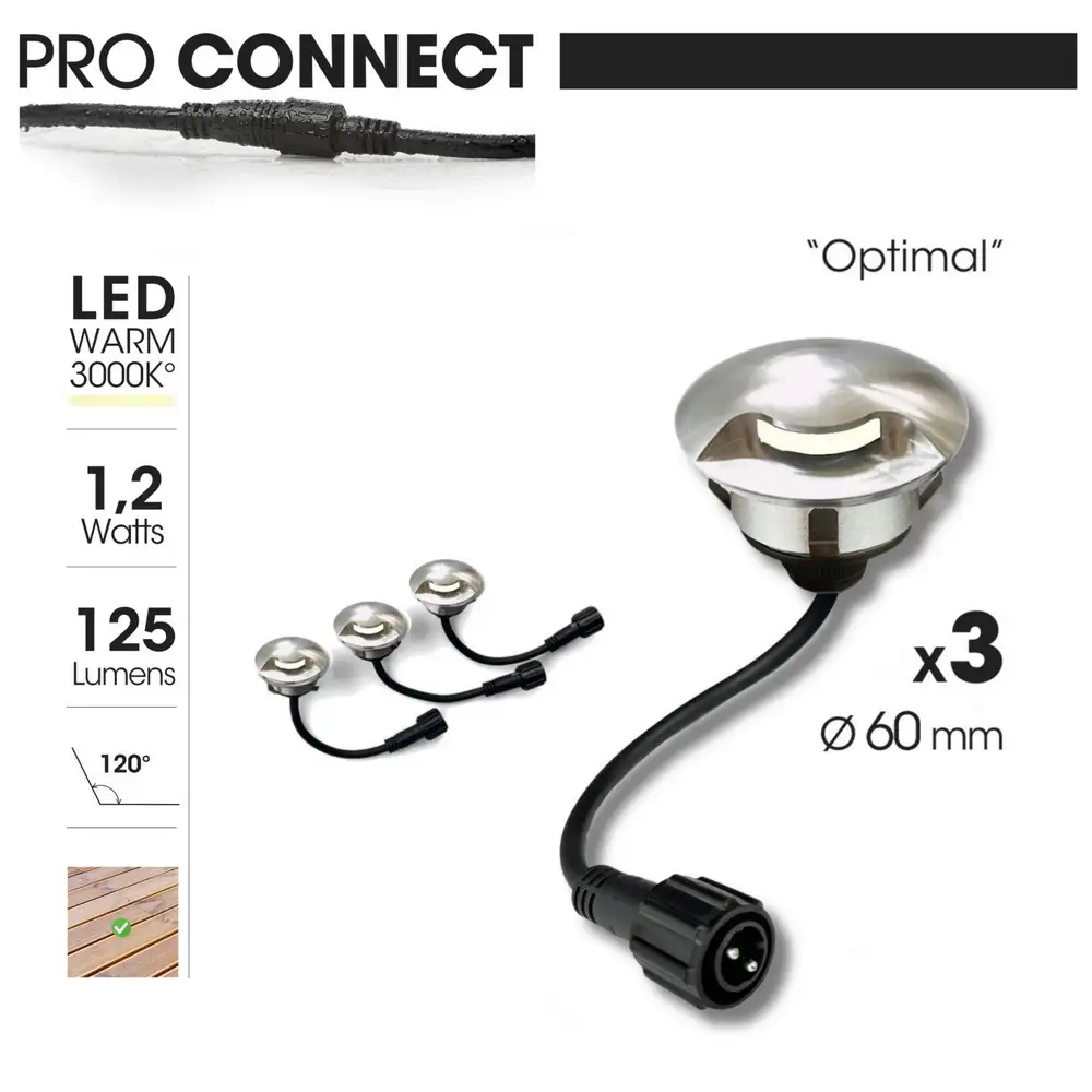 3er-Set LED Bodeneinbaustrahler Außen - rund Ø 6 cm wasserdicht warmweiß - Bodenstrahler für Holzterrasse