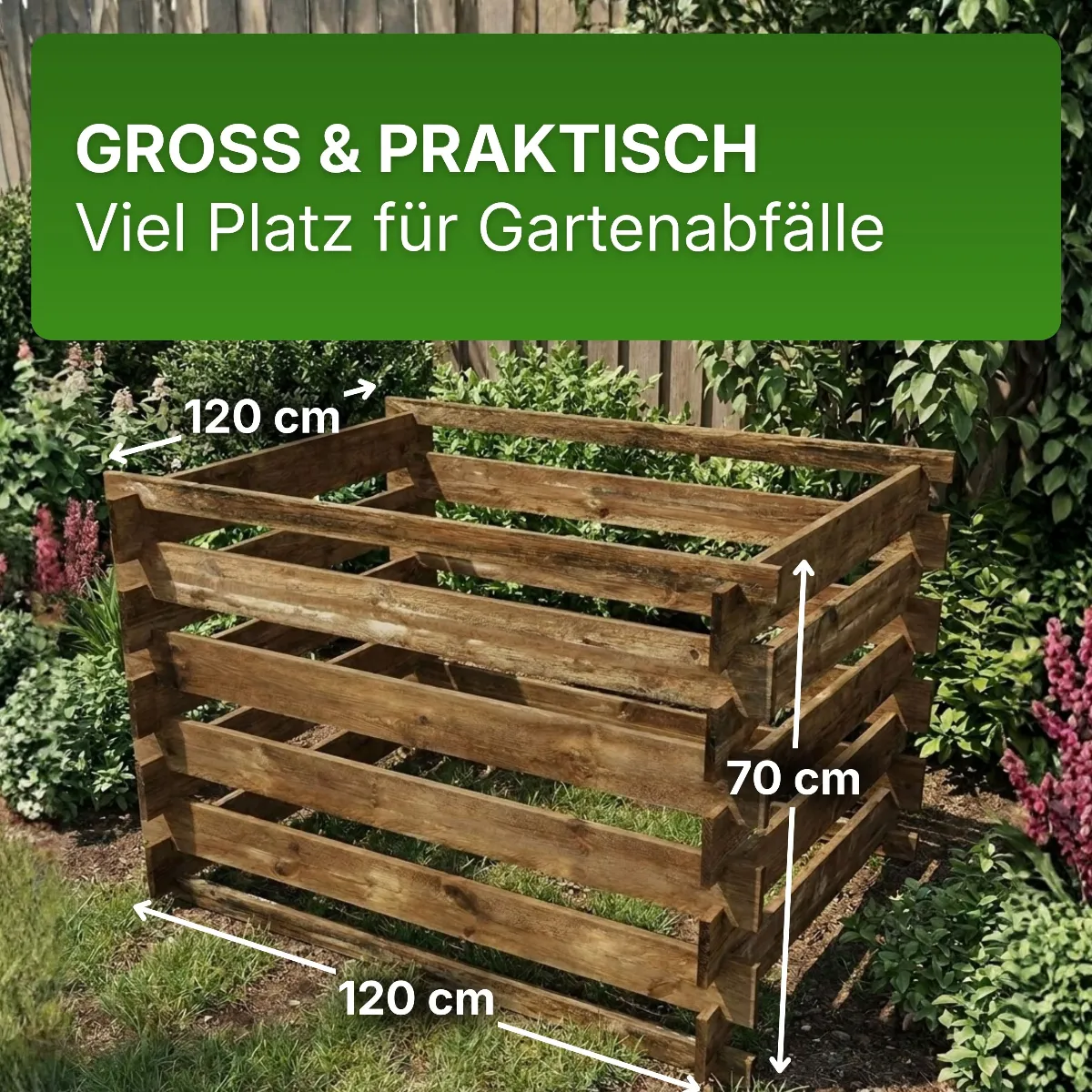 Holzkomposter 120x120xH70 cm Kiefer imprägniert mit Stecksystem Kompostsilo Steckkomposter
