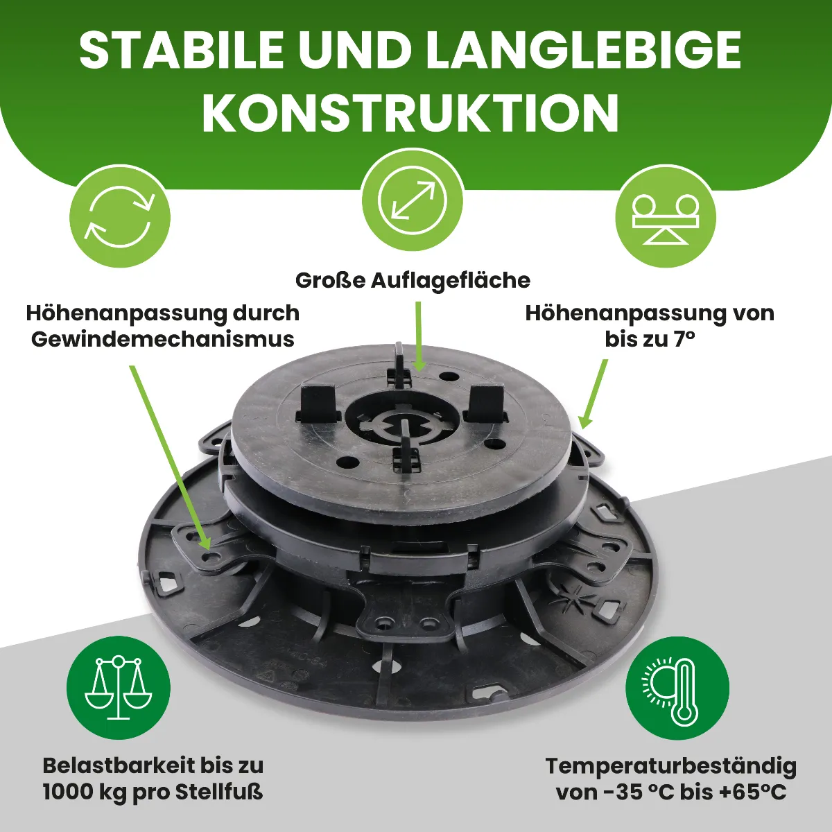 Plattenlager Pro justierbar 46–52 mm mit Gefälleausgleich bis 7 %