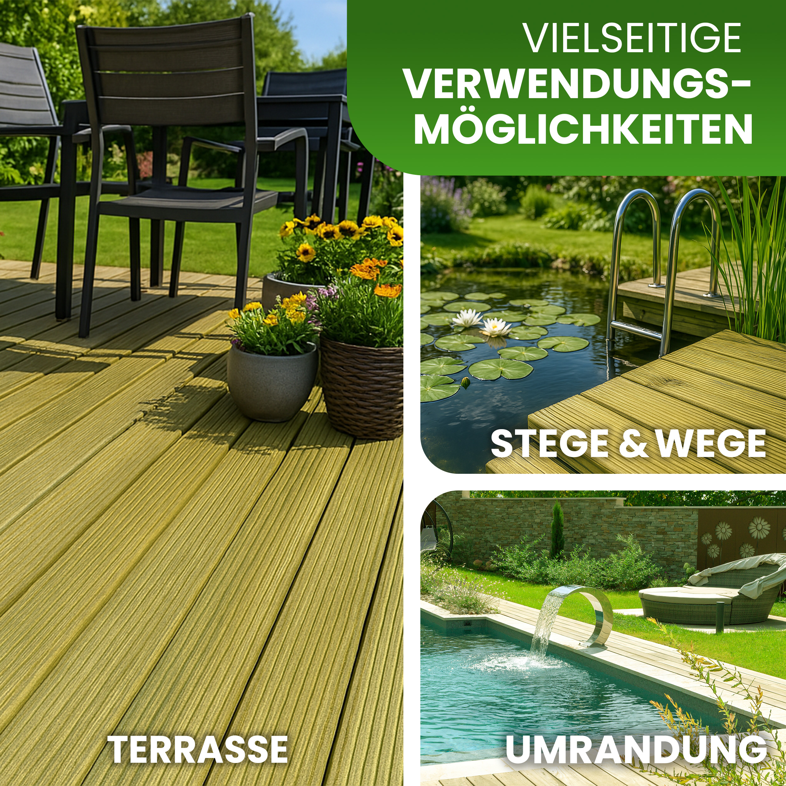 Terrassendiele 27x145 mm grob / fein geriffelt Kiefer imprägniert Bretter