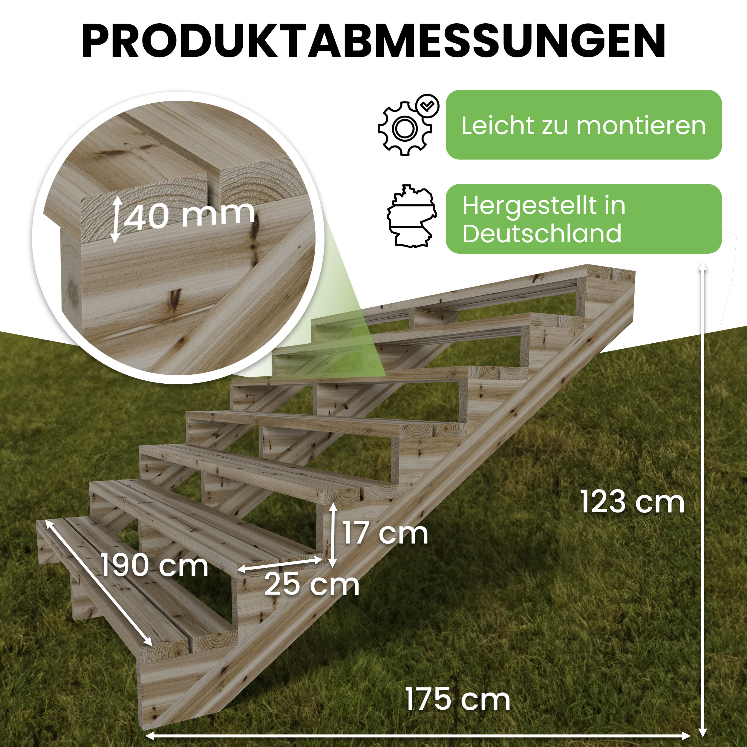 Terrassentreppe Kiefer kesseldruckimprägniert Treppe mit Stufen Wangentreppe Breite