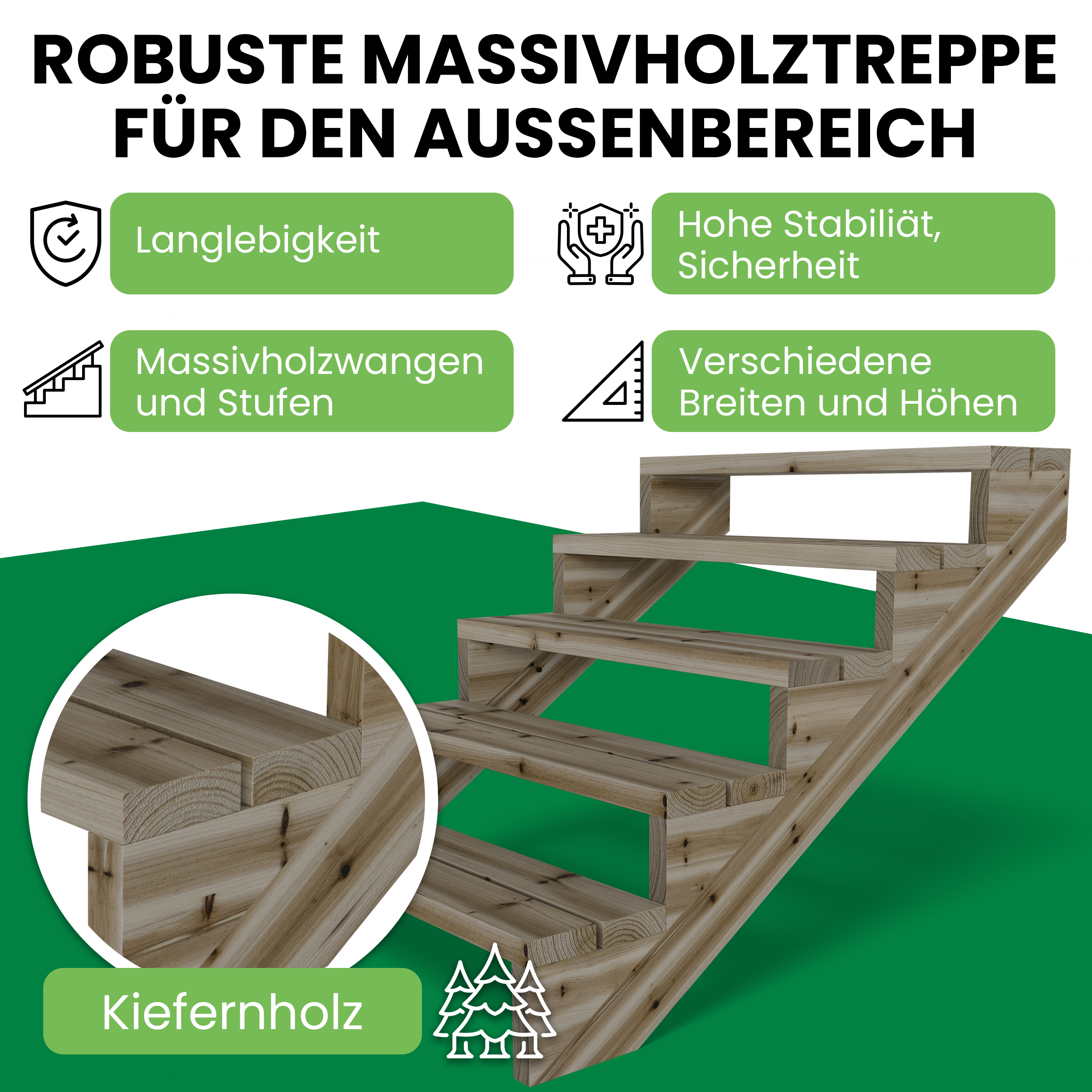 02E84XNSoO6stKn Terrassentreppe Kiefer kesseldruckimprägniert Treppe mit Stufen Wangentreppe Breite