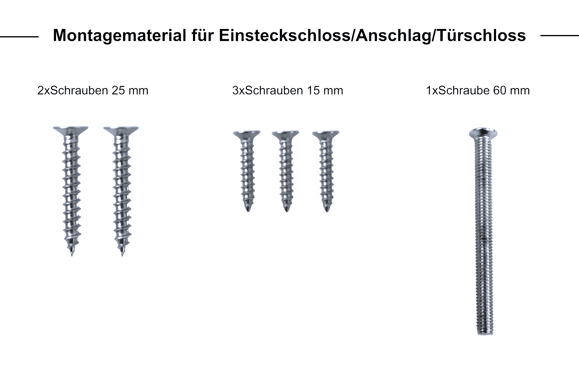 Montagematerial-fuer-Einsteckschloss-Anschlagschloss-Tuerschloss Einsteckschloss mit Türschloss + Drückergarnitur mit abgerundeten Griffen Edelstahl Zylinder 80 mm