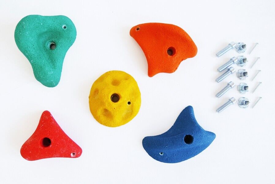gross2 Klettersteine Set 5 Stück bunt mit Drehsicherung Klettergriffe inkl. Schrauben