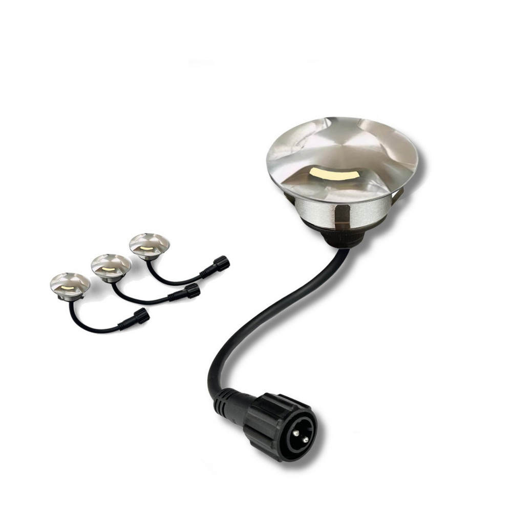 3er-Set LED Bodeneinbaustrahler Außen - rund Ø 6 cm wasserdicht warmweiß - Bodenstrahler für Holzterrasse