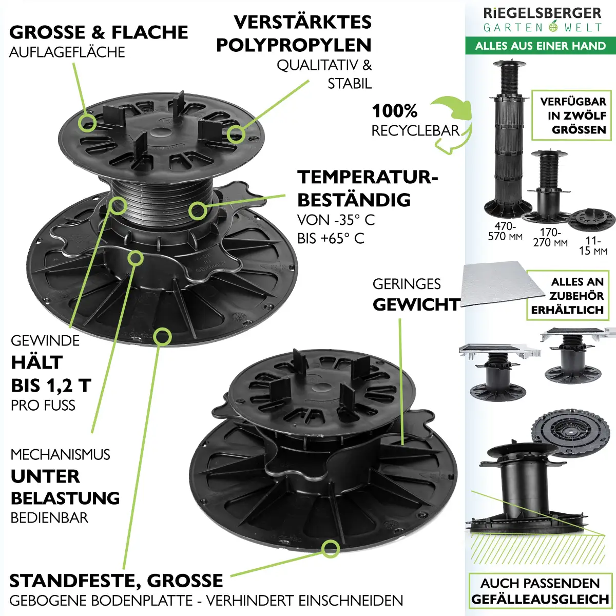 Plattenlager Premium 70–120 mm – höhenverstellbares Terrassenlager