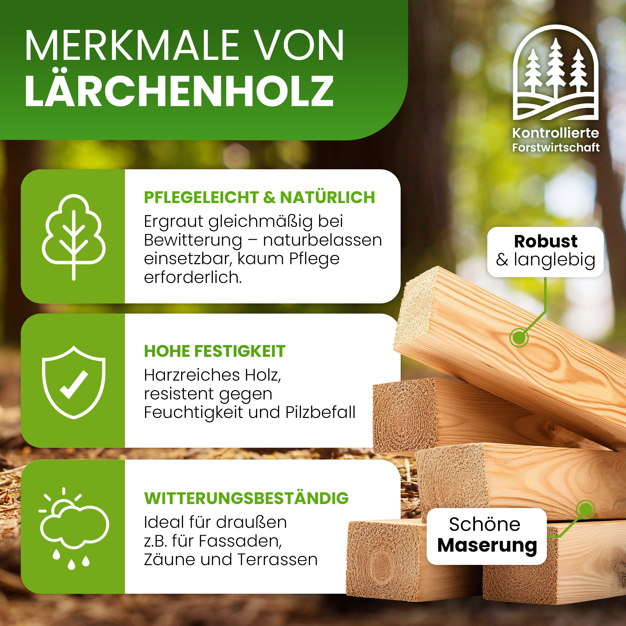 Pfosten 70x70 mm Lärche natur 4-seitig glatt Kantholz Pfosten 70x70 mm Lärche natur 4-seitig glatt Kantholz
