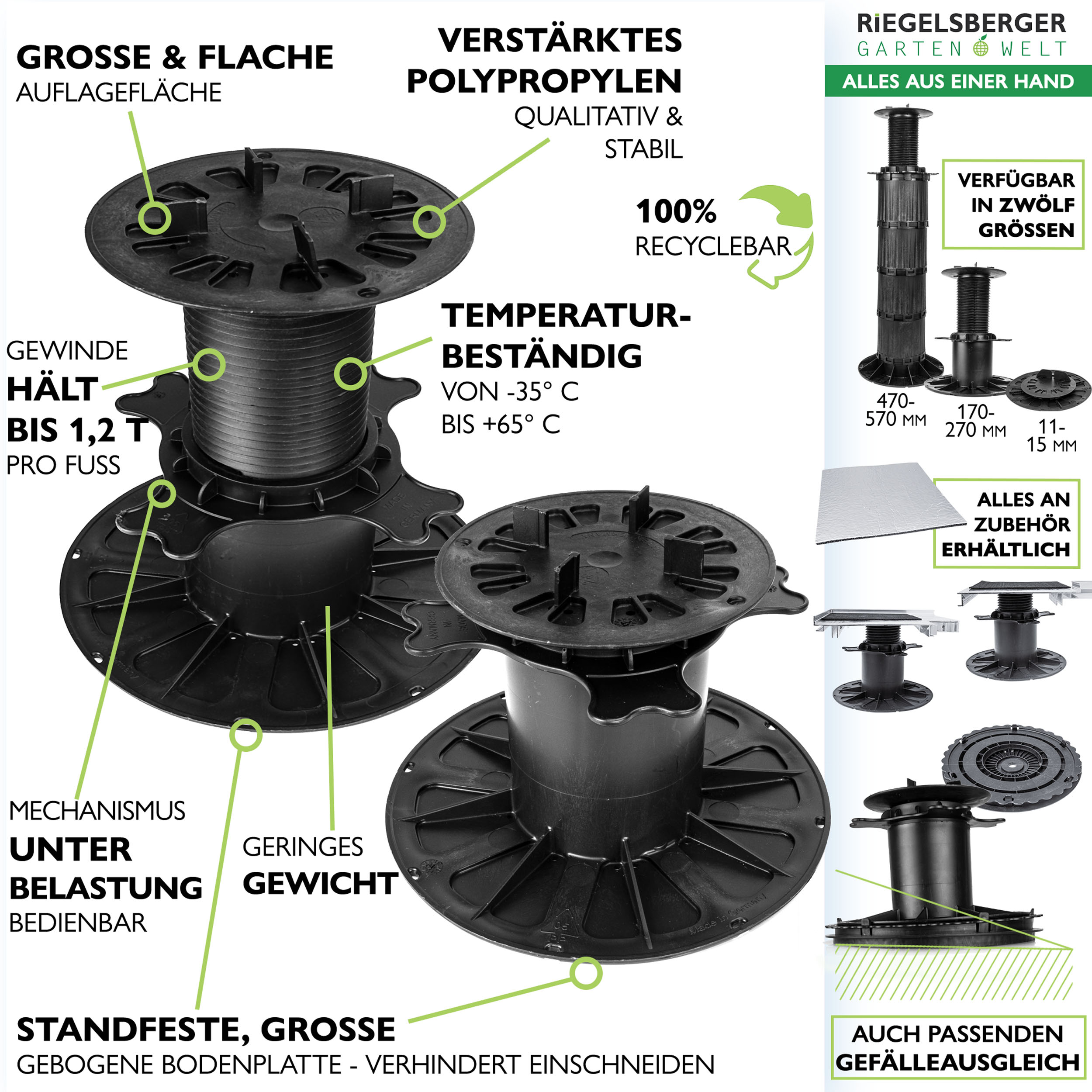 5_Features_120-170Ob4i3xOhsW7wK 1 Karton Plattenlager Premium für Stein Beton Keramikplatten Terrassenlager Stelzlager Stellfuß
