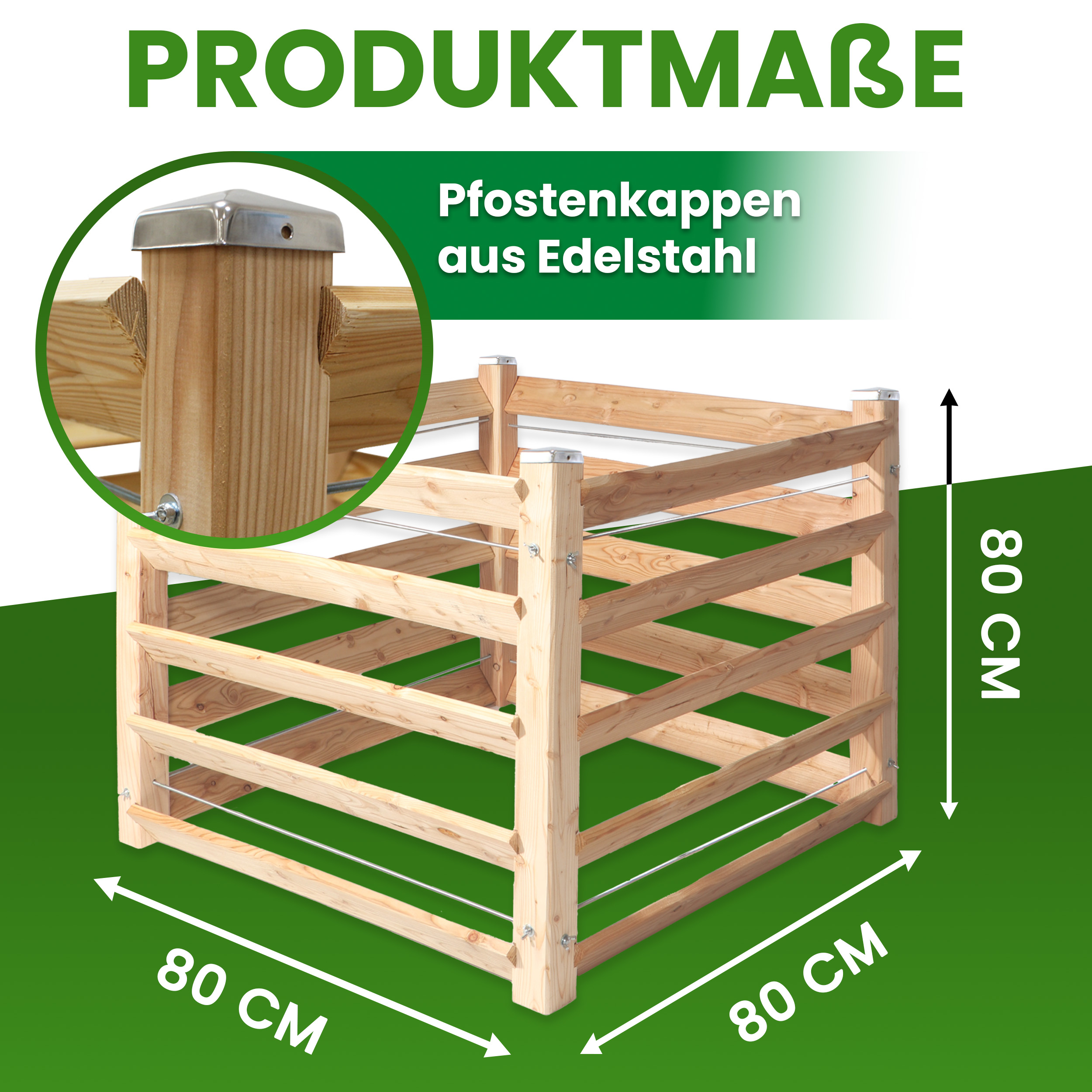 Komposter Single ca. 80×80 cm Höhe 80 cm – Moderner Holzkomposter aus Lärchenholz Steckkomposter für Garten