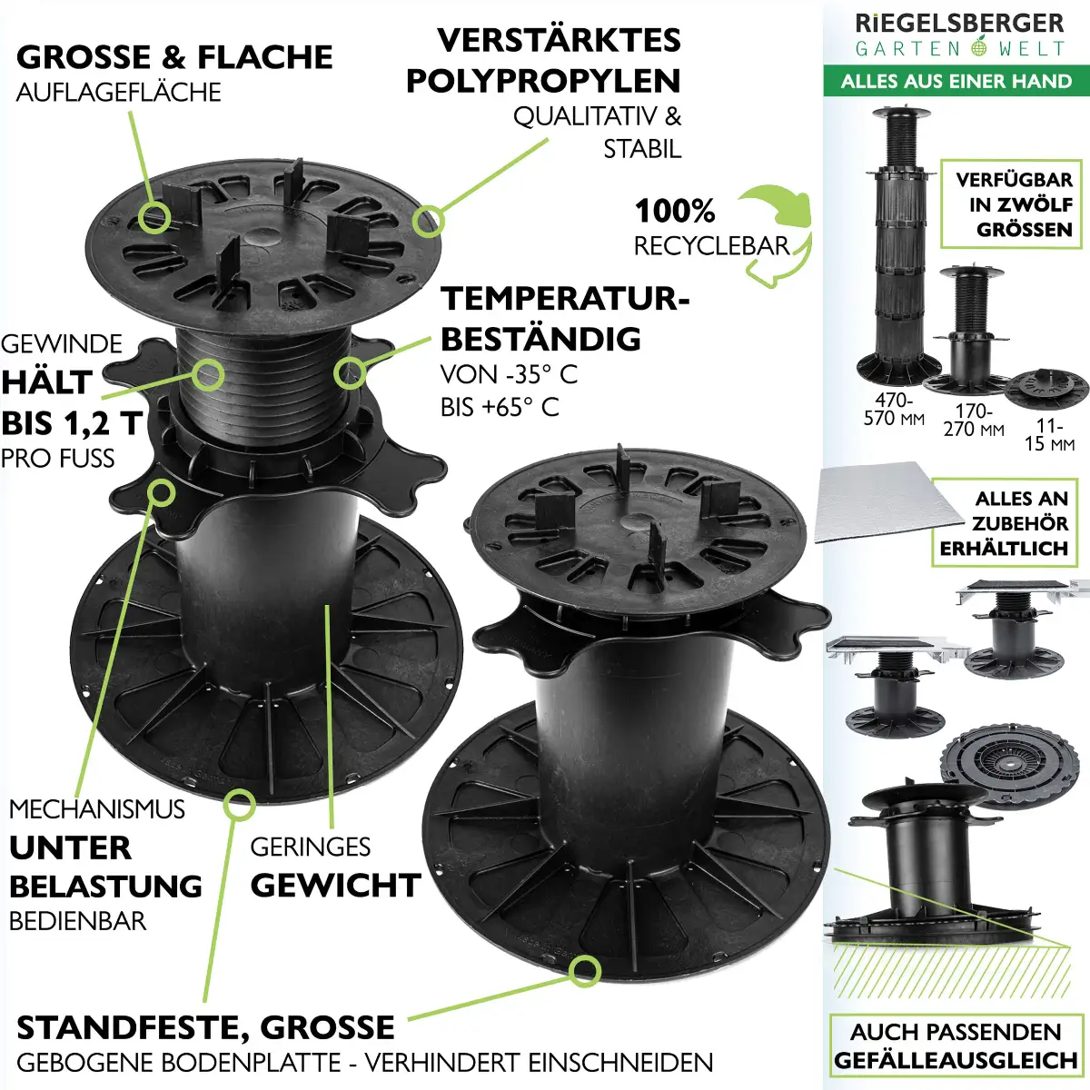Plattenlager Premium 170–270 mm – verstellbare Terrassenlager (18 Stück)