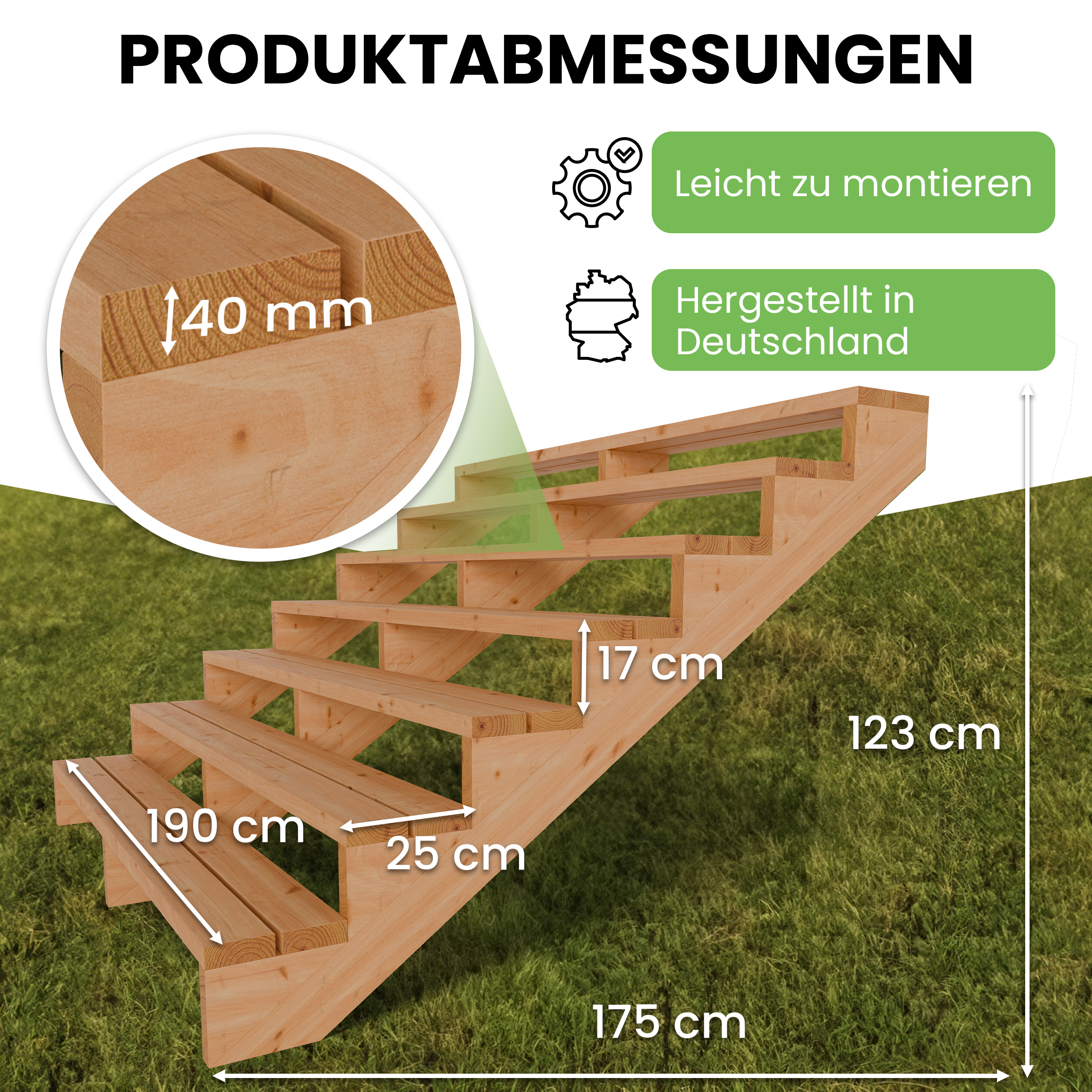 Terrassentreppe aus Lärche Treppe Stufen Wangentreppe Breite