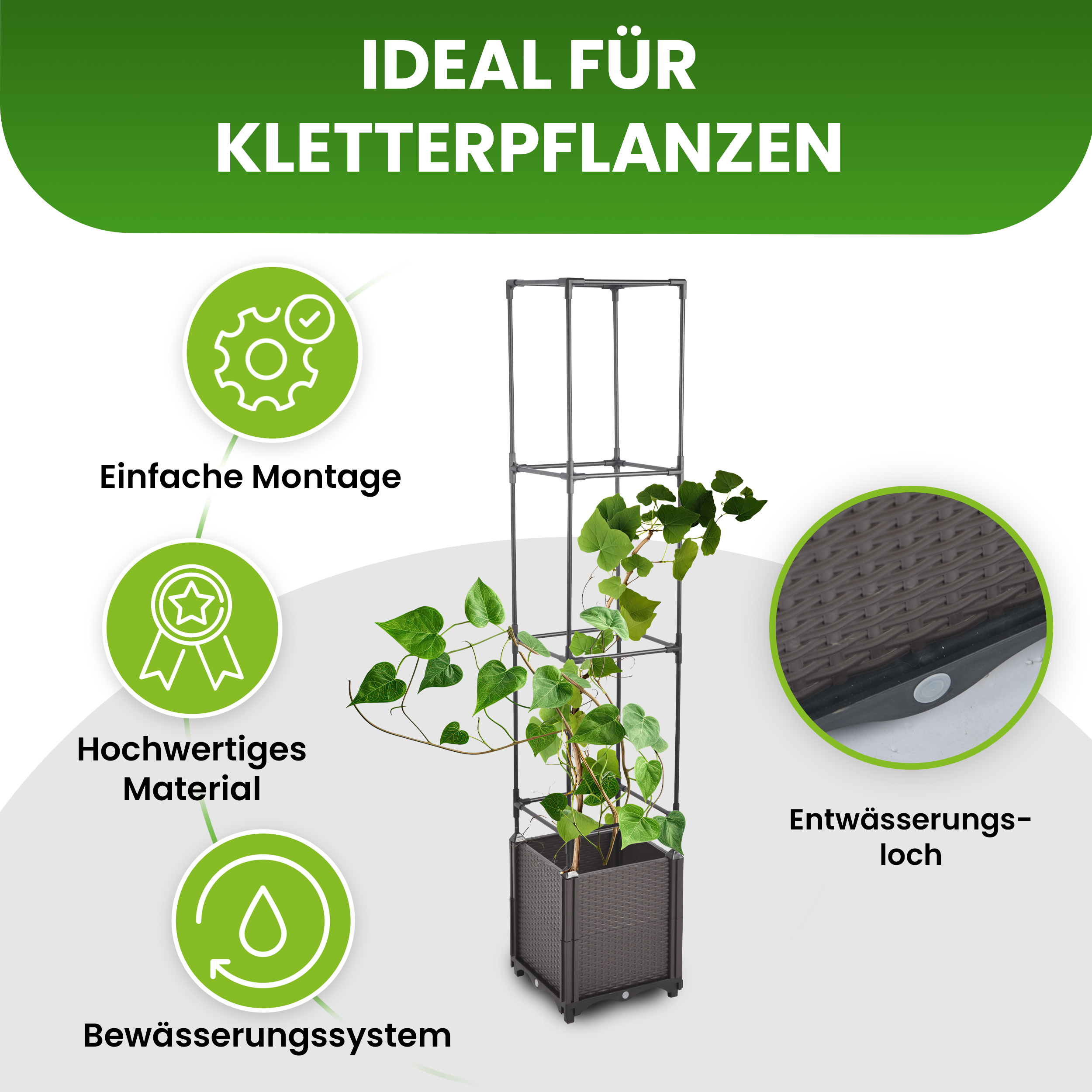 2EKjOnQ83lnyu3 Blumenkasten Set mit Rankhilfe 4 Ebenen 30x30xH164 cm Pflanzgefäß für Garten Balkon