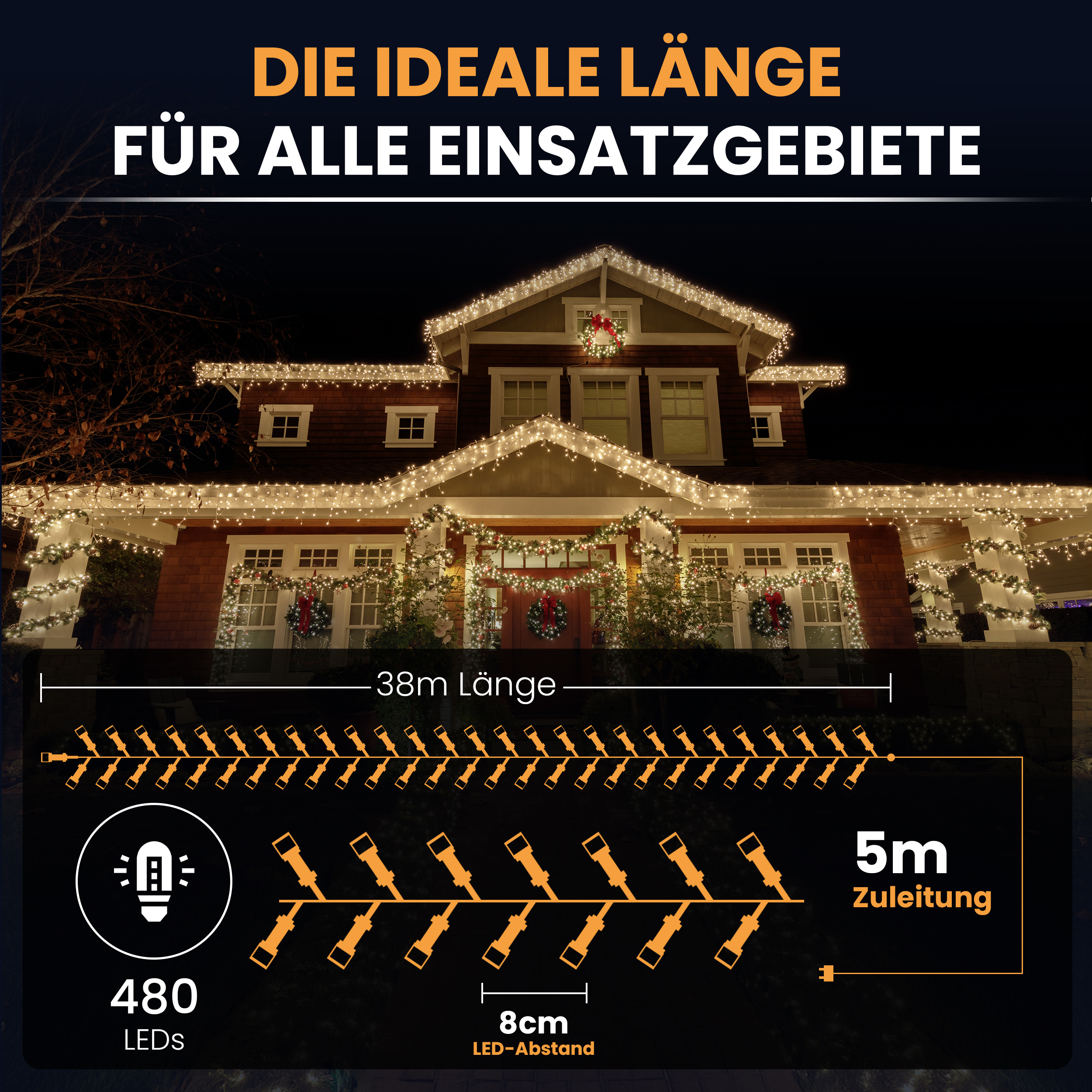 4GQdIAoNnmKMBx LED-Lichterkette Christbaum LED Lichterkette Dekobeleuchtung Timer 8 Programme Weihnachtsbeleuchtung