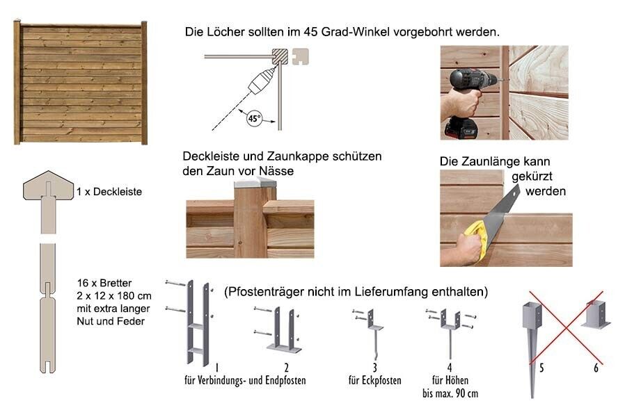 11110UmFjnGOLRyPR Sichtschutzzaun aus Kiefernholz KDI Holzzaun Sichtschutz Anbauwand