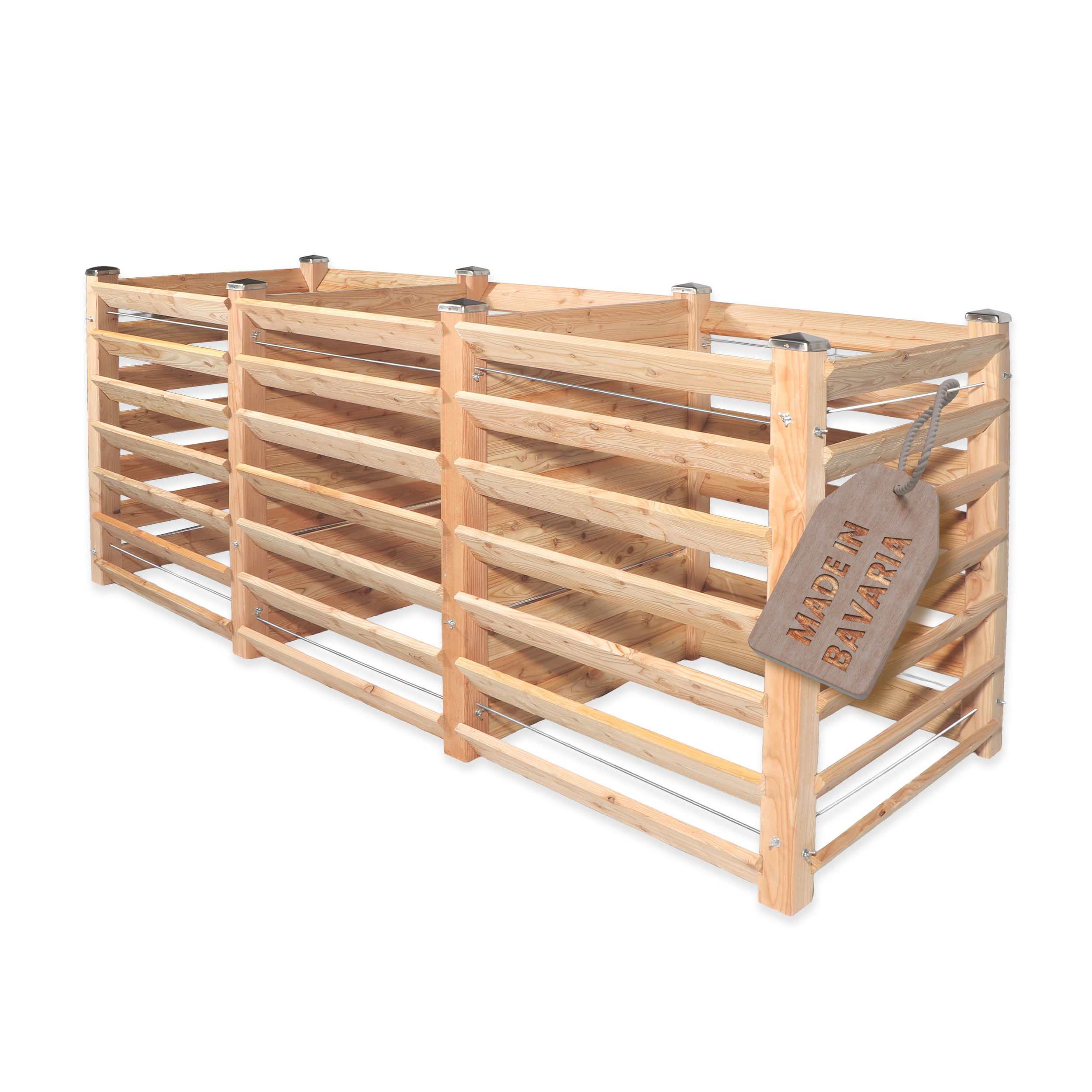 Moderner Komposter Trio 80x226xH100 cm aus Lärchenholz Massivholz Steckkomposter Kompostsilo Holzkomposter