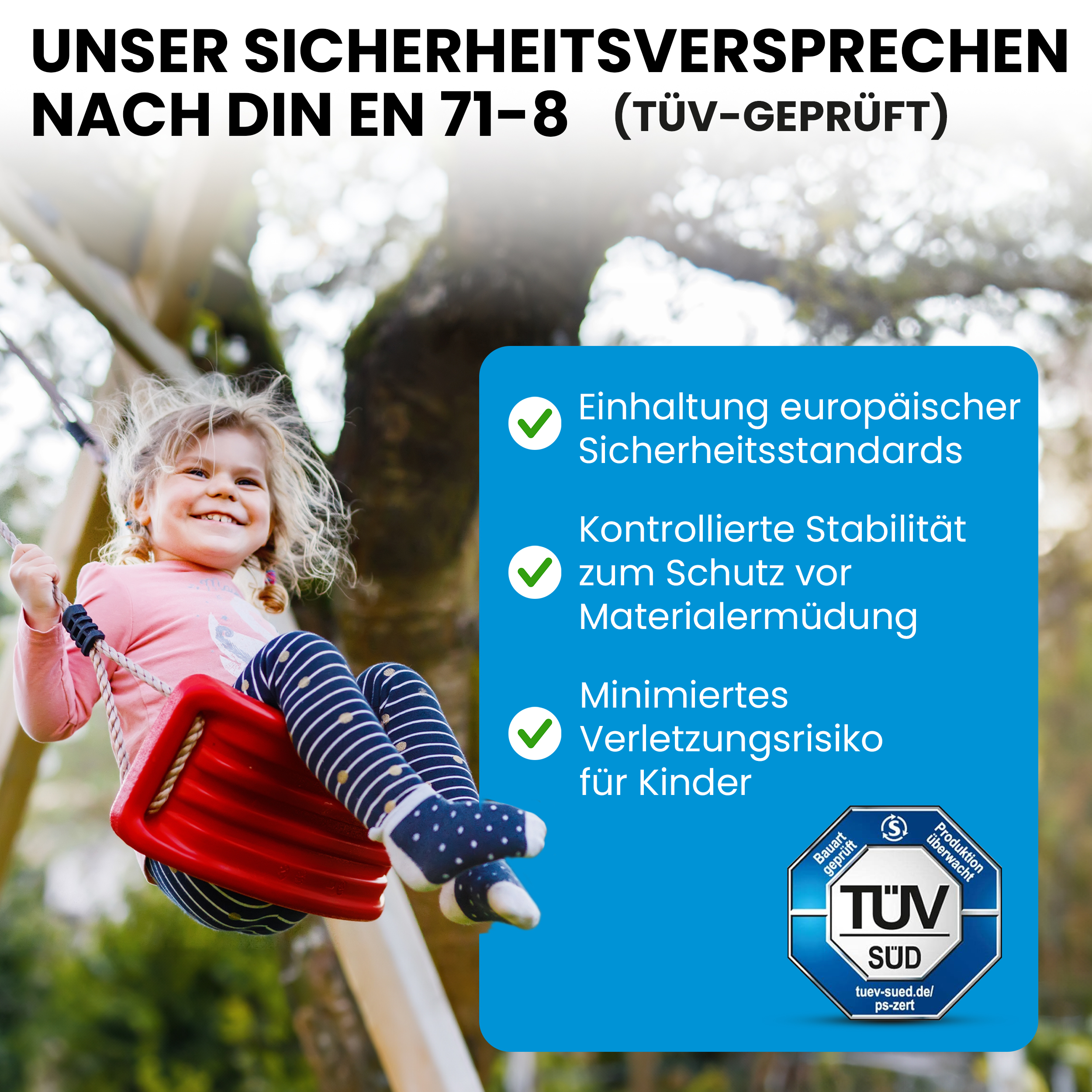 5QyfFlU1HCMqag Doppelschaukel Iris Kiefer imprägniert Kinderschaukel mit zwei roten Schaukelsitzen TÜV geprüft