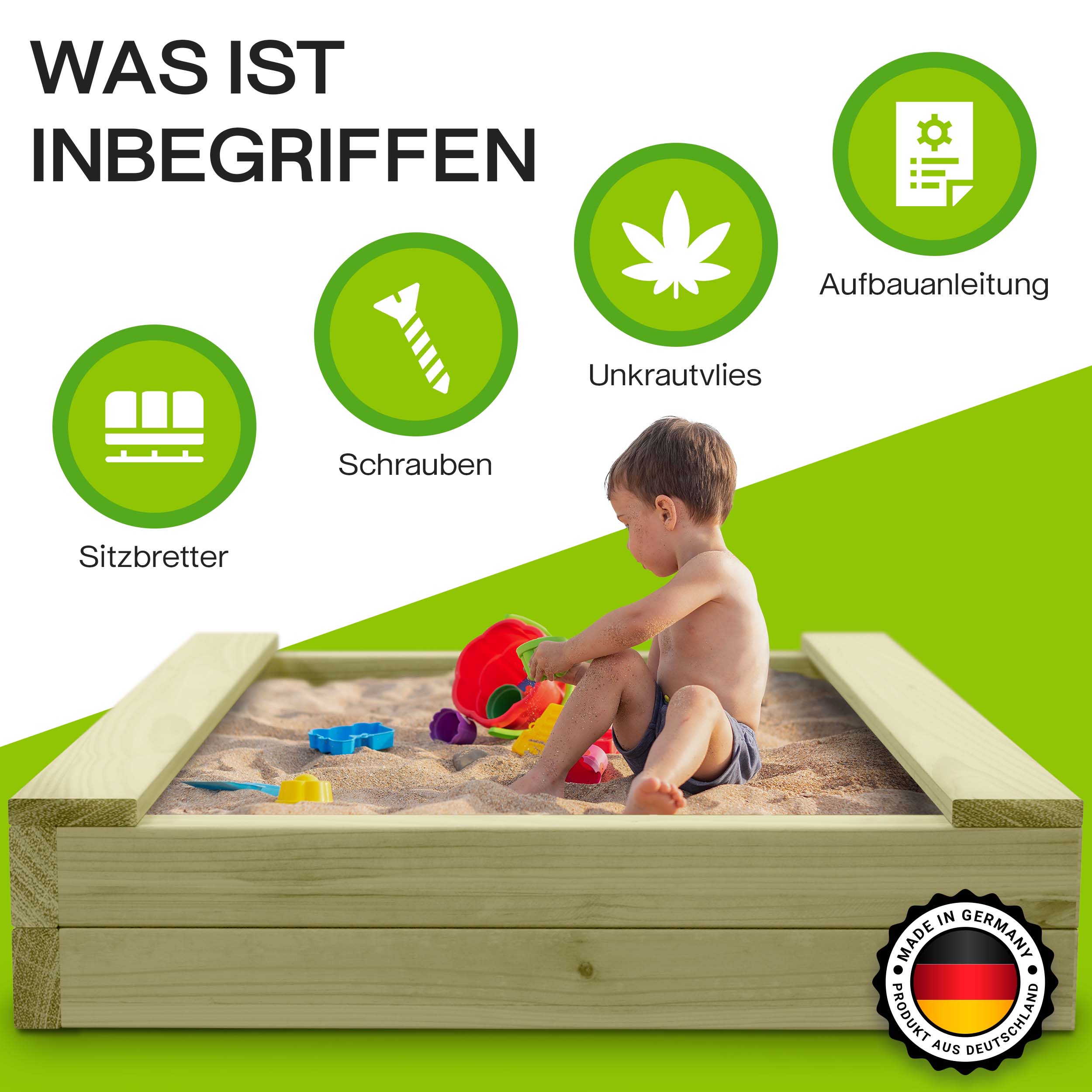 Info-1 Sandkasten XXL Bär Bohlen aus Kiefernholz 60 mm imprägniert Sandkiste Buddelkiste Sandbox
