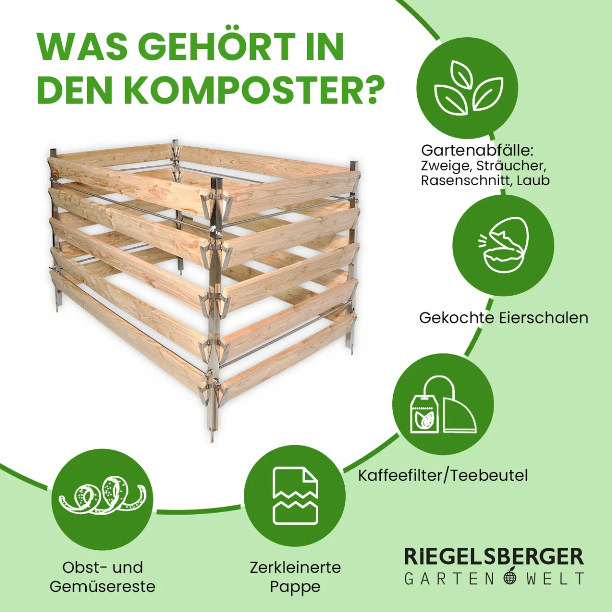 Eleganter Komposter Single 100x120xH80 cm aus Lärche mit Edelstahlpfosten