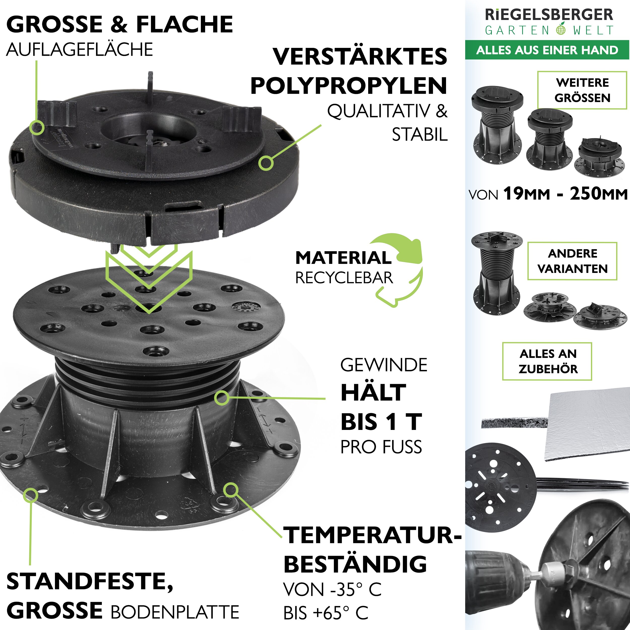 006_Ausgleichskopf_77-107 1 Karton Plattenlager Basic mit Gefälleausgleich bis zu 7% für Terrassen-Platten Terrassenlager