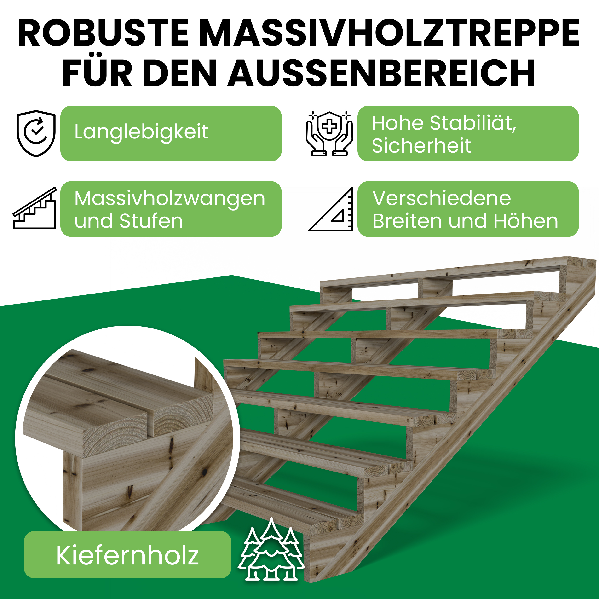 Terrassentreppe Kiefer kesseldruckimprägniert Treppe mit Stufen Wangentreppe Breite