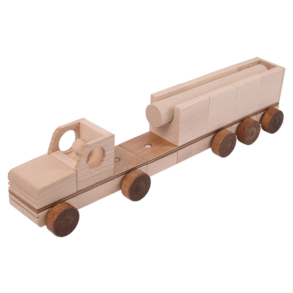 60050_3 Beck Flexi Fahrzeug Baukasten mit 31 Elementen Pritschenwagen Kastenwagen Langholzwagen