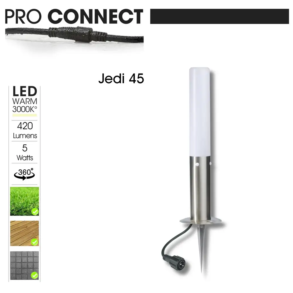 LED Wegeleuchte Edelstahl JEDI mit Erdspieß Ø 6 cm 45 cm hoch 