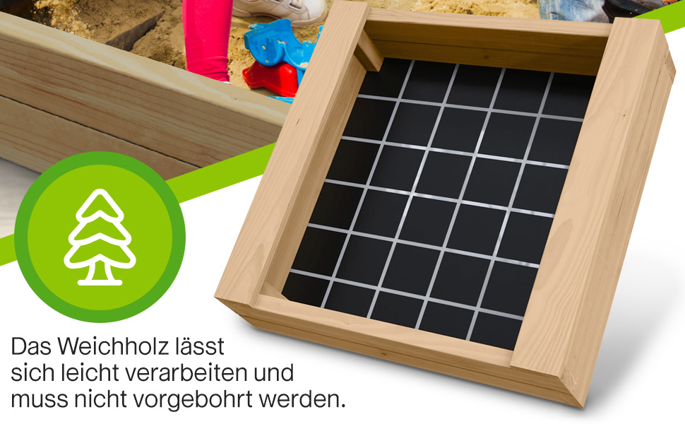 Sandkasten BULLE Lärche natur 45 mm inkl. Sitzbretter und Bodenplane Sandbox Sandkasten BULLE Lärche natur 45 mm inkl. Sitzbretter und Bodenplane Sandbox