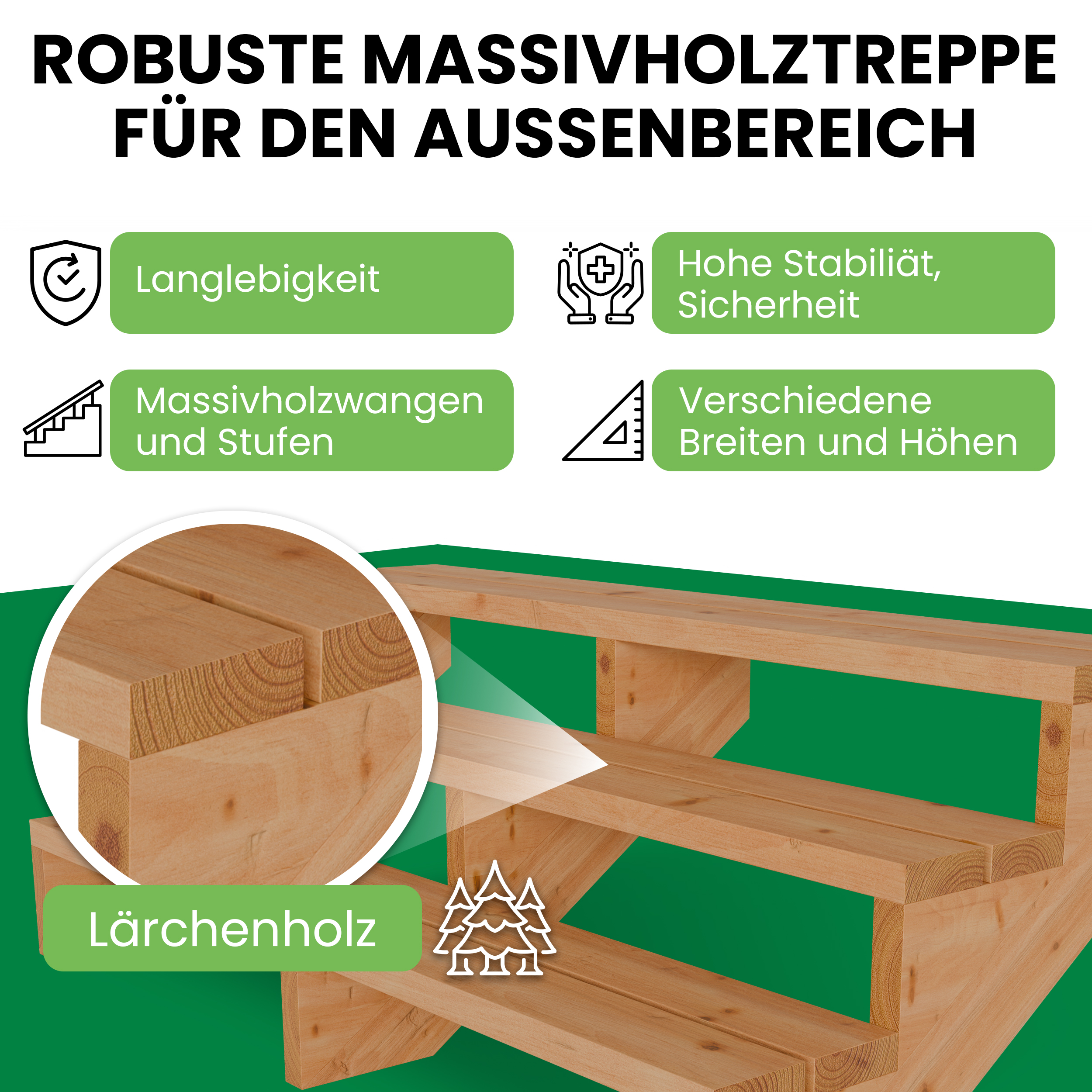 02AK0Plj6duLQQu Terrassentreppe aus Lärche Treppe Stufen Wangentreppe Breite