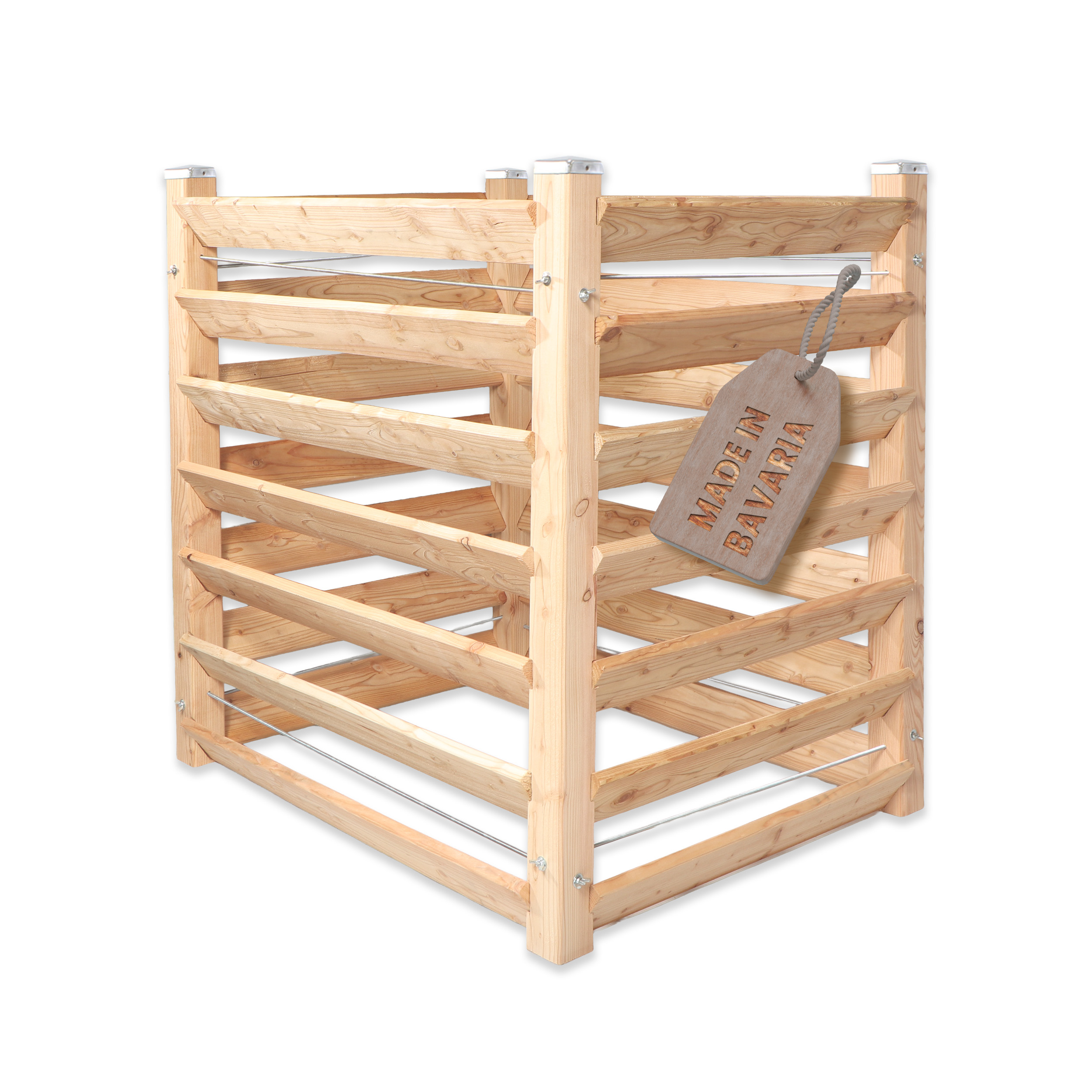 Moderner Komposter Single 80x80xH100 cm aus Lärchenholz Massivholz Steckkomposter Kompostsilo Holzkomposter