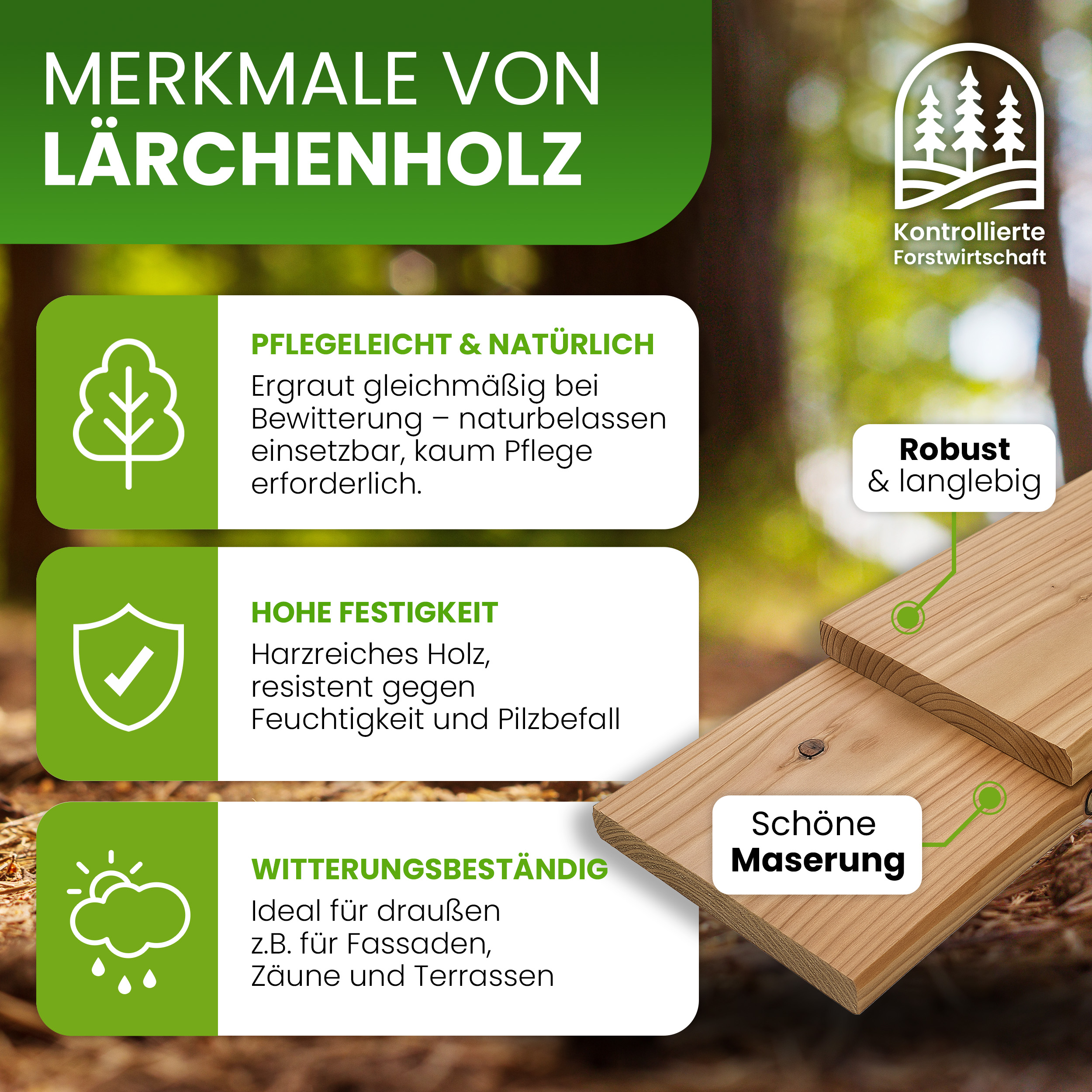 Terrassendiele 27x142 mm 4-seitig glatt Lärche natur Glattkantbrett Lärchenholz