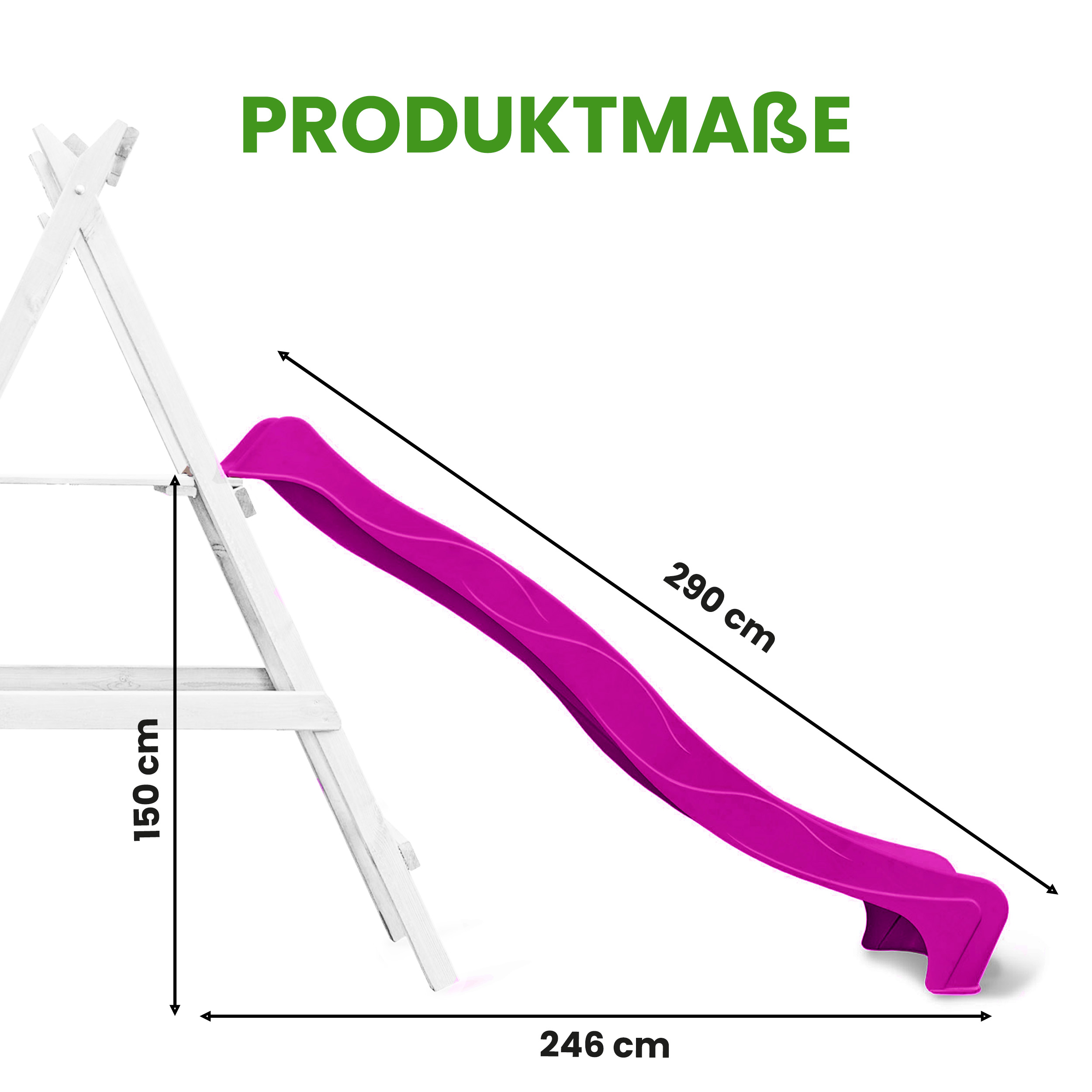 Wellenrutsche 290 cm mit Wasseranschluss Anbaurutsche für Podesthöhe 150 cm für Spielturm oder Schaukel