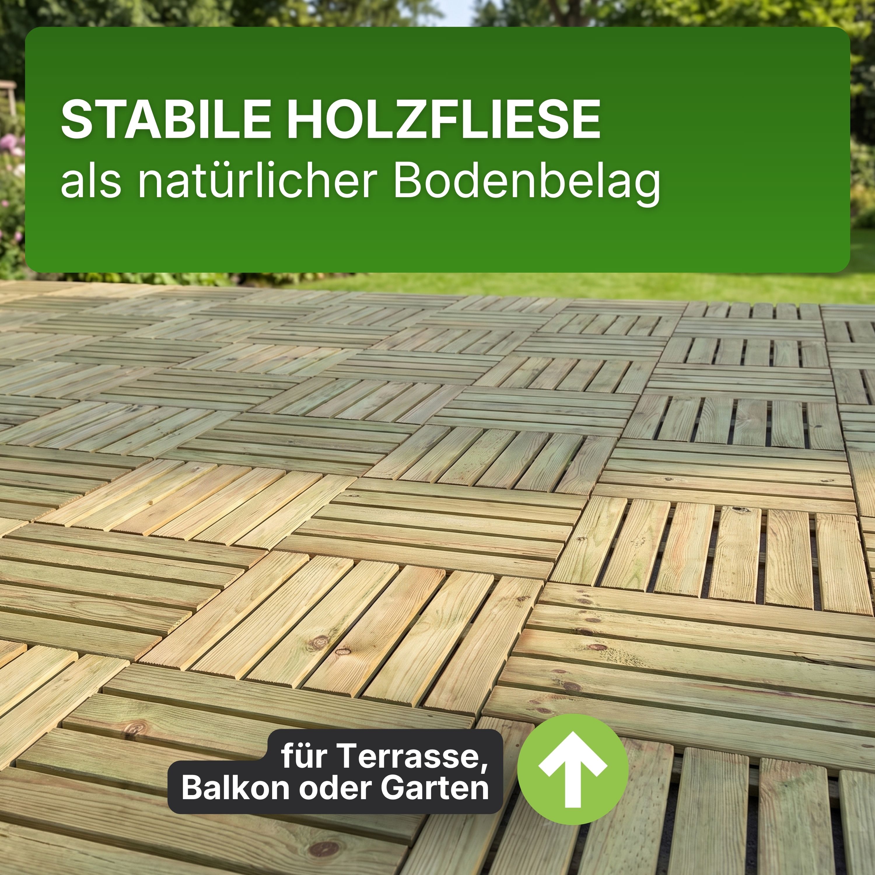 Terrassenfliese aus Kiefernholz GRÜN imprägniert 50x50cm Holzfliese Balkonfliese Fliese Terrasse