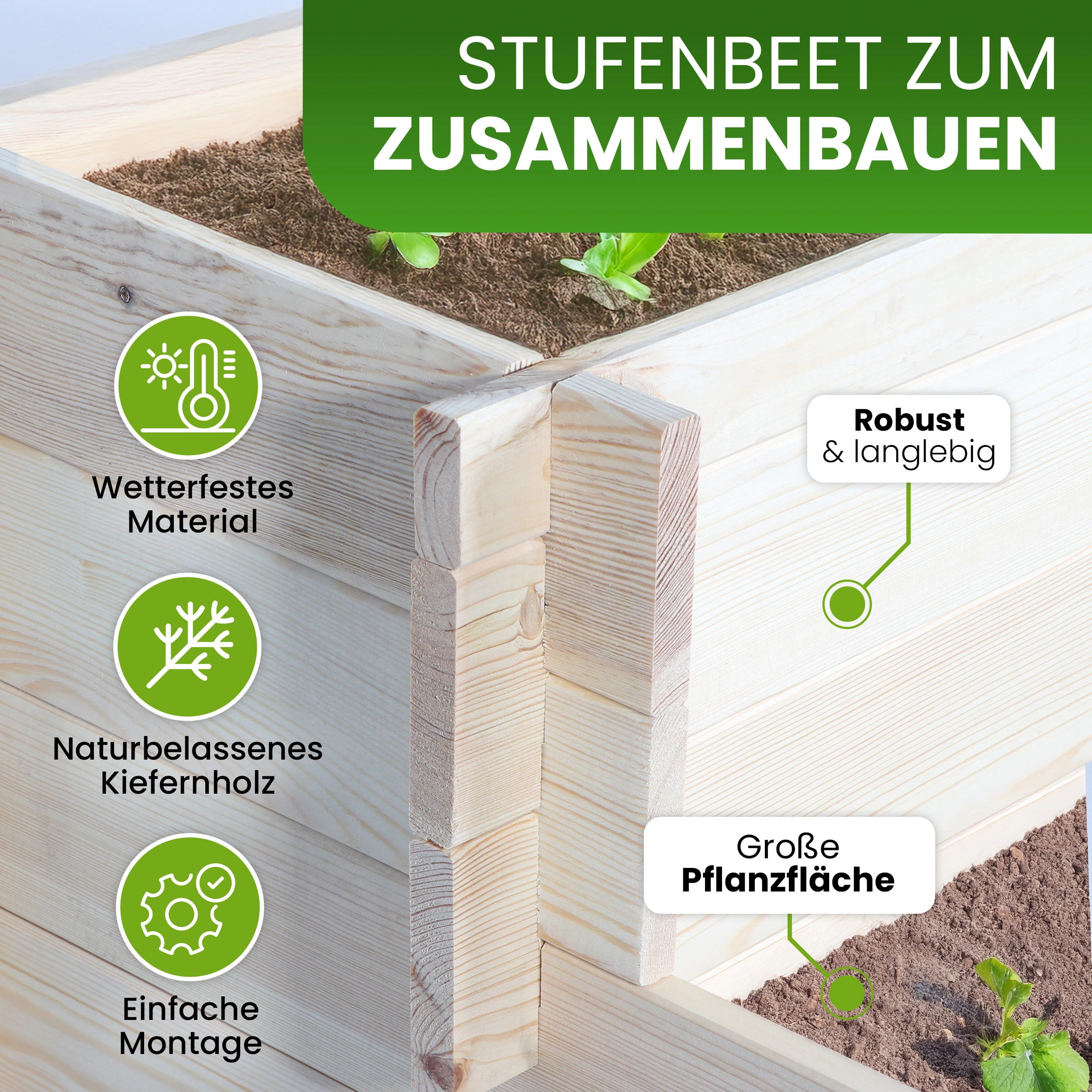 Stufenbeet aus Kiefer natur Pflanzkasten Beet für den Garten Pflanztreppe Stufenbeet aus Kiefer natur Pflanzkasten Beet für den Garten Pflanztreppe