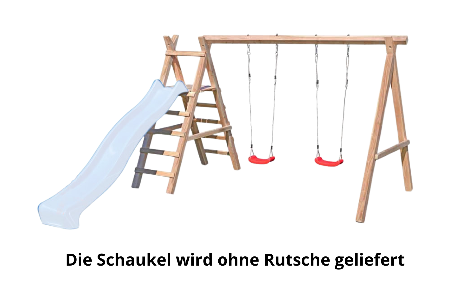 Die-Schaukel-wird-ohne-Rutsche-geliefert Doppelschaukel Kerstin aus Lärchenholz mit Podest für Wellenrutsche